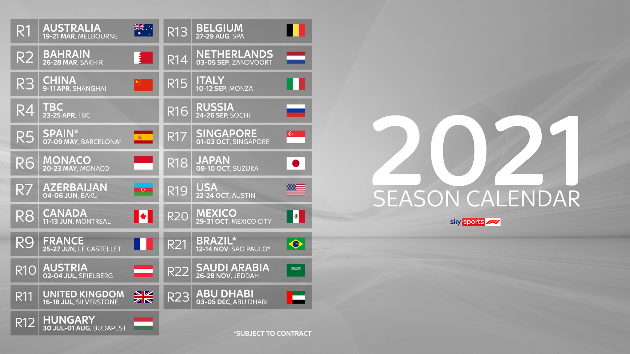 F1 2021 Calendar