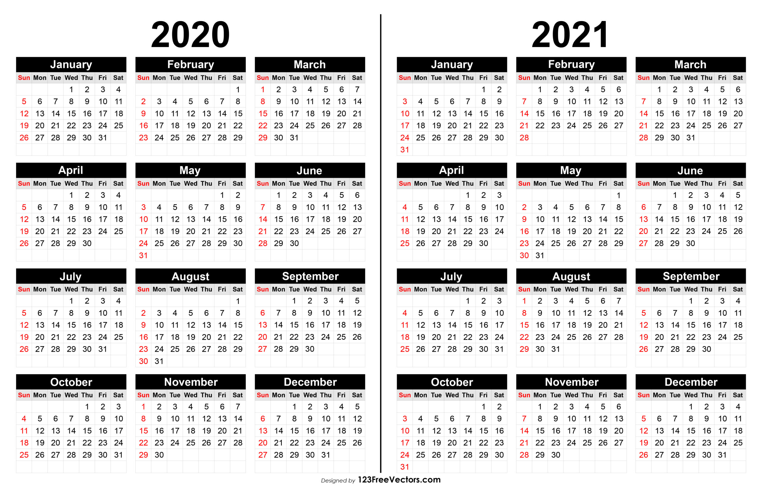Free 2020 And 2021 Calendar Printable