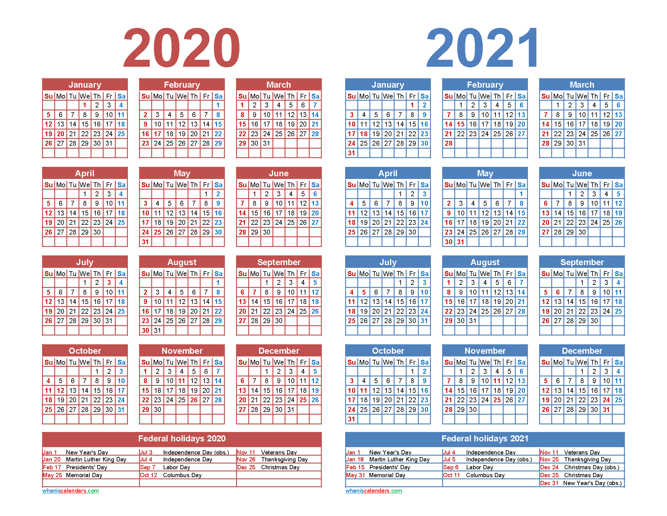 Free 2020 And 2021 Calendar Printable Word Pdf - Free