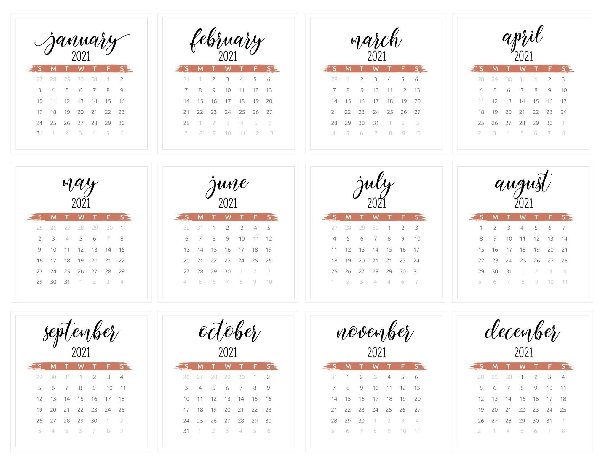 Free 2021 One Page Calendar In 2020 | Free Calendar Template