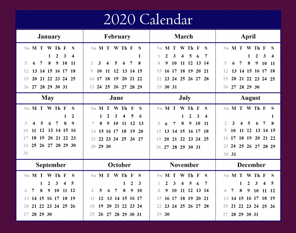 Free Blank Printable Calendar 2020 Template In Pdf Excel Word