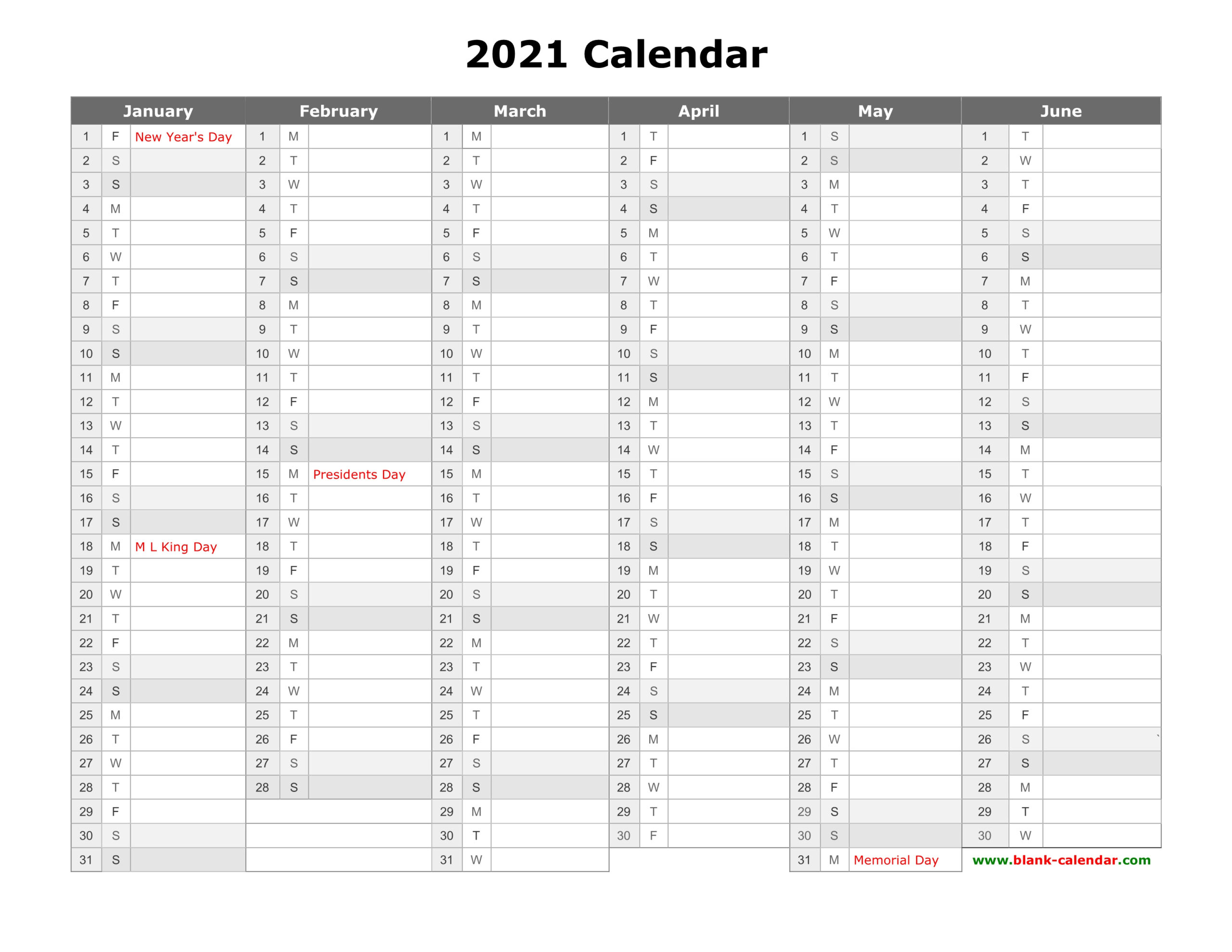 Free Download Printable Calendar 2021 Month In A Column