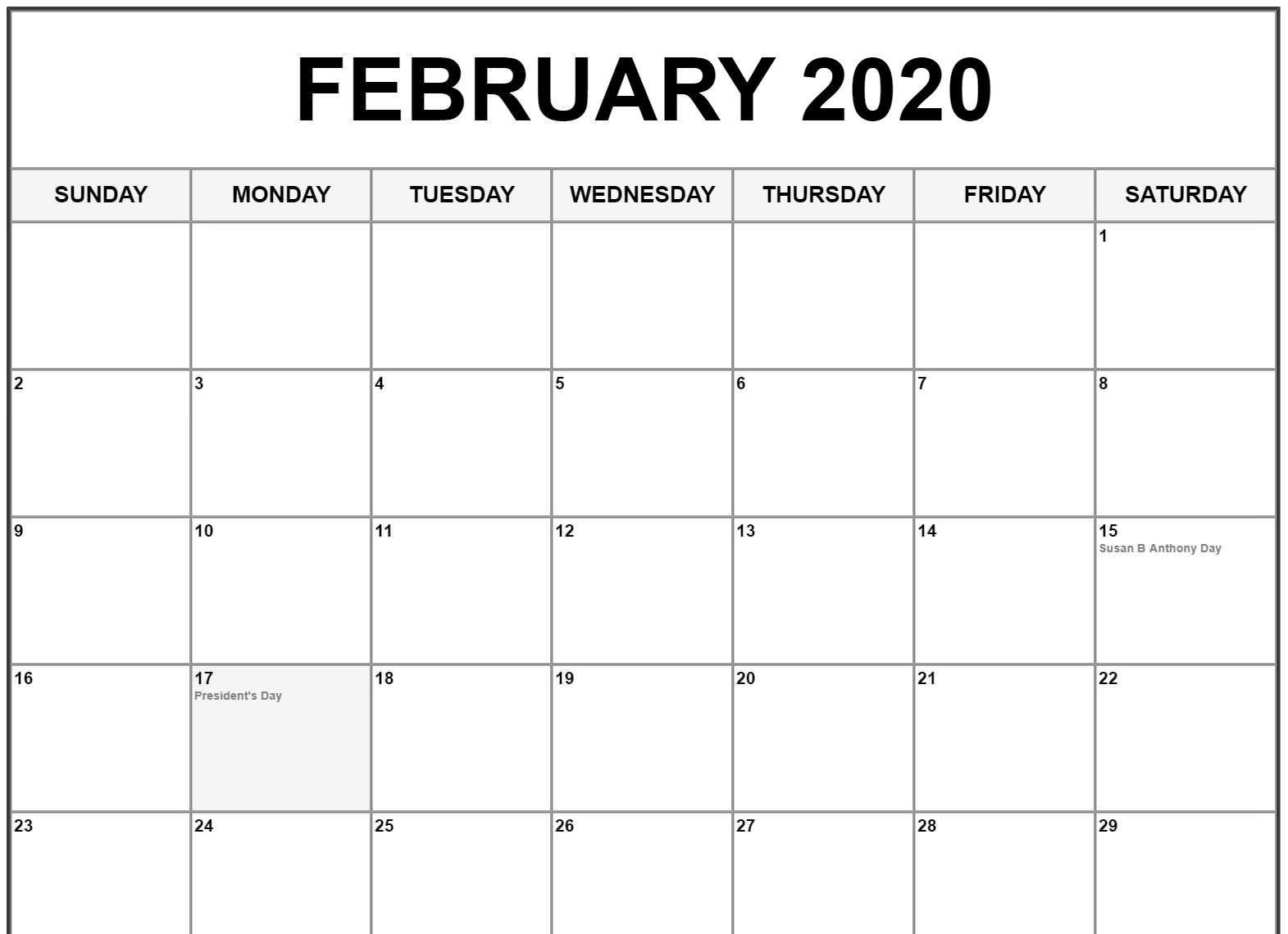 Free February Holidays 2020 Calendar Template In Us Uk