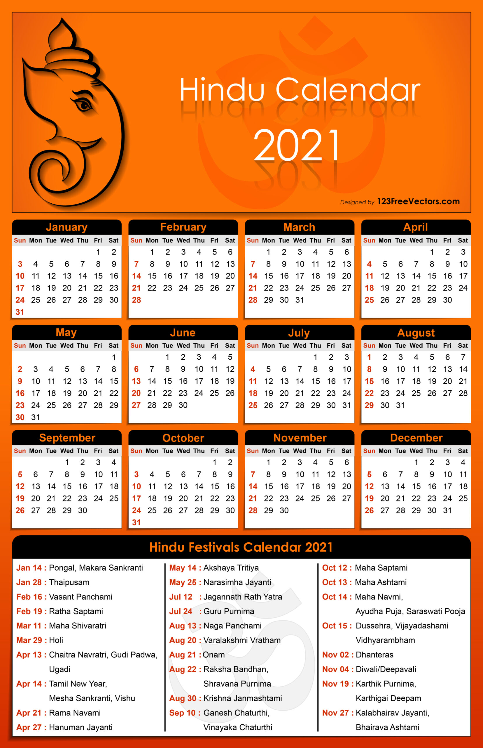 Free Hindu Calendar 2021