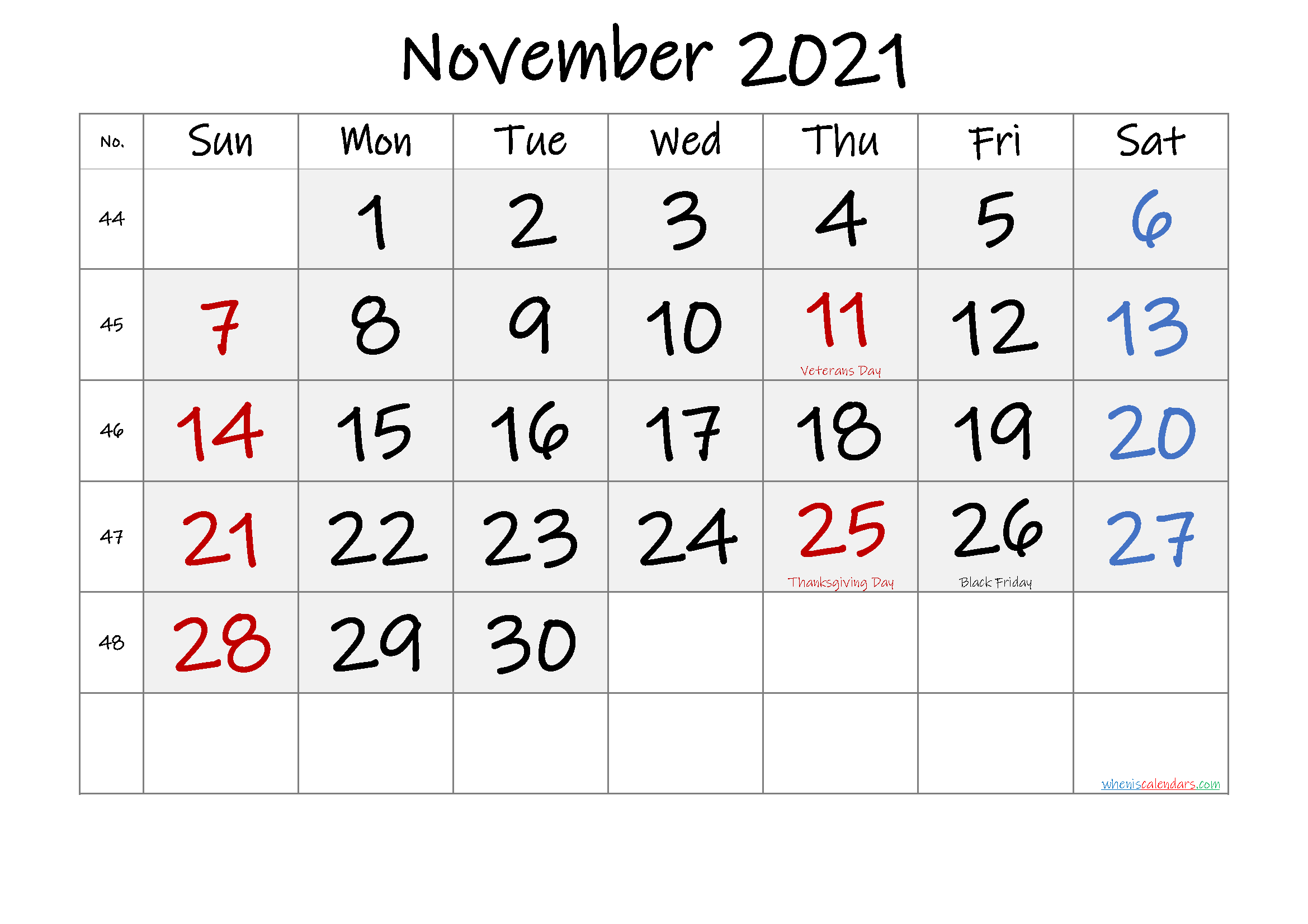 Free November 2021 Monthly Calendar Pdf-Template No.if21M59