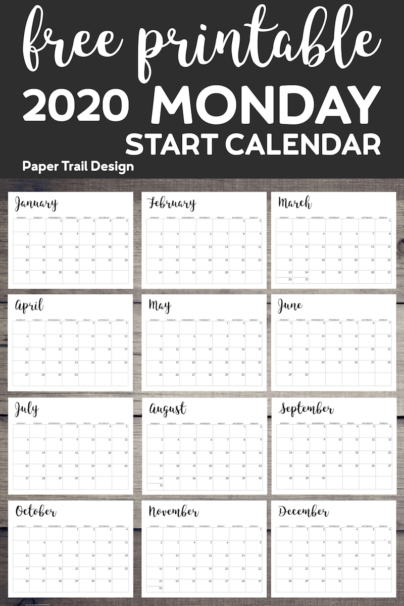 Free Printable 2020 Calendar - Monday Start | Paper Trail Design