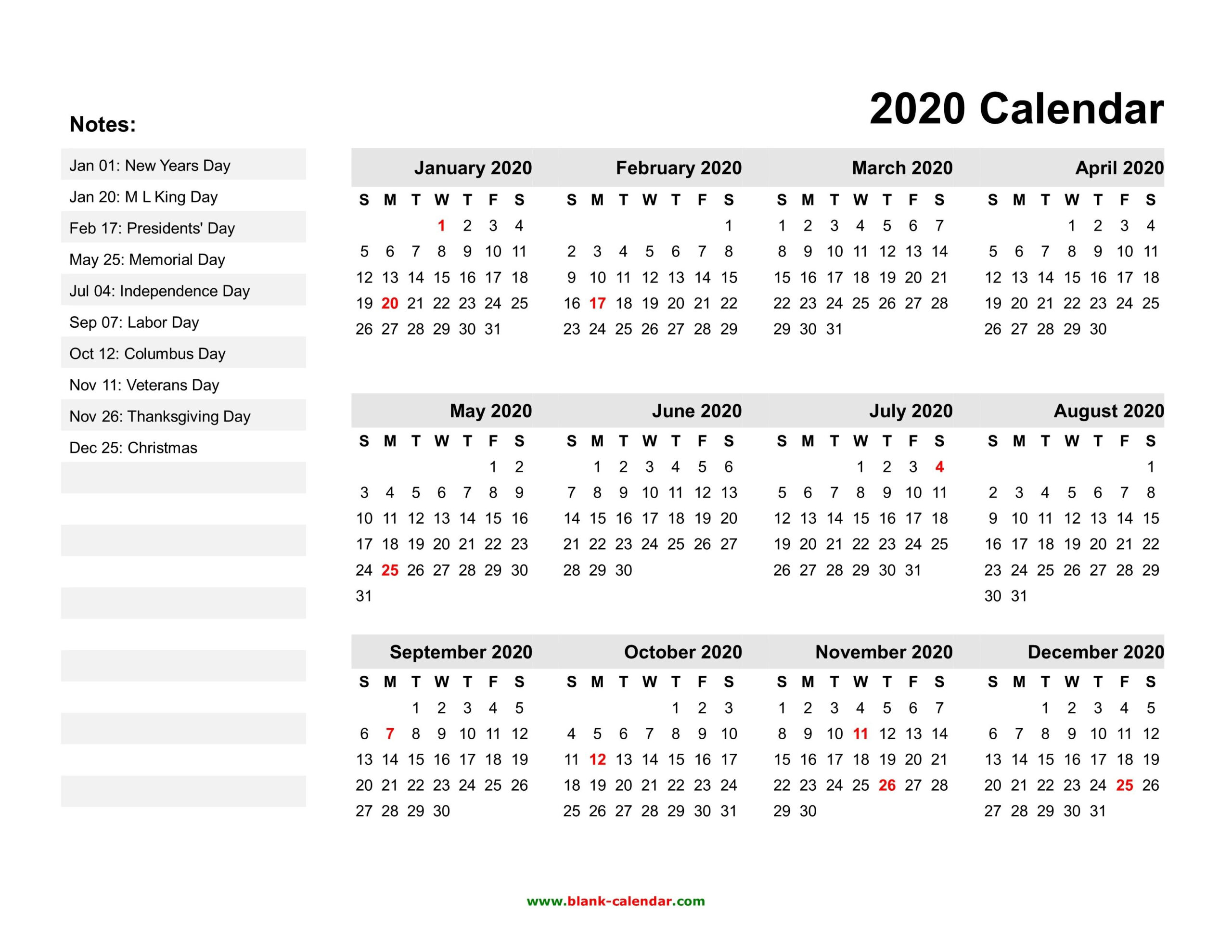 Free Printable 2020 Calendars With Holidays – Pleasant To My