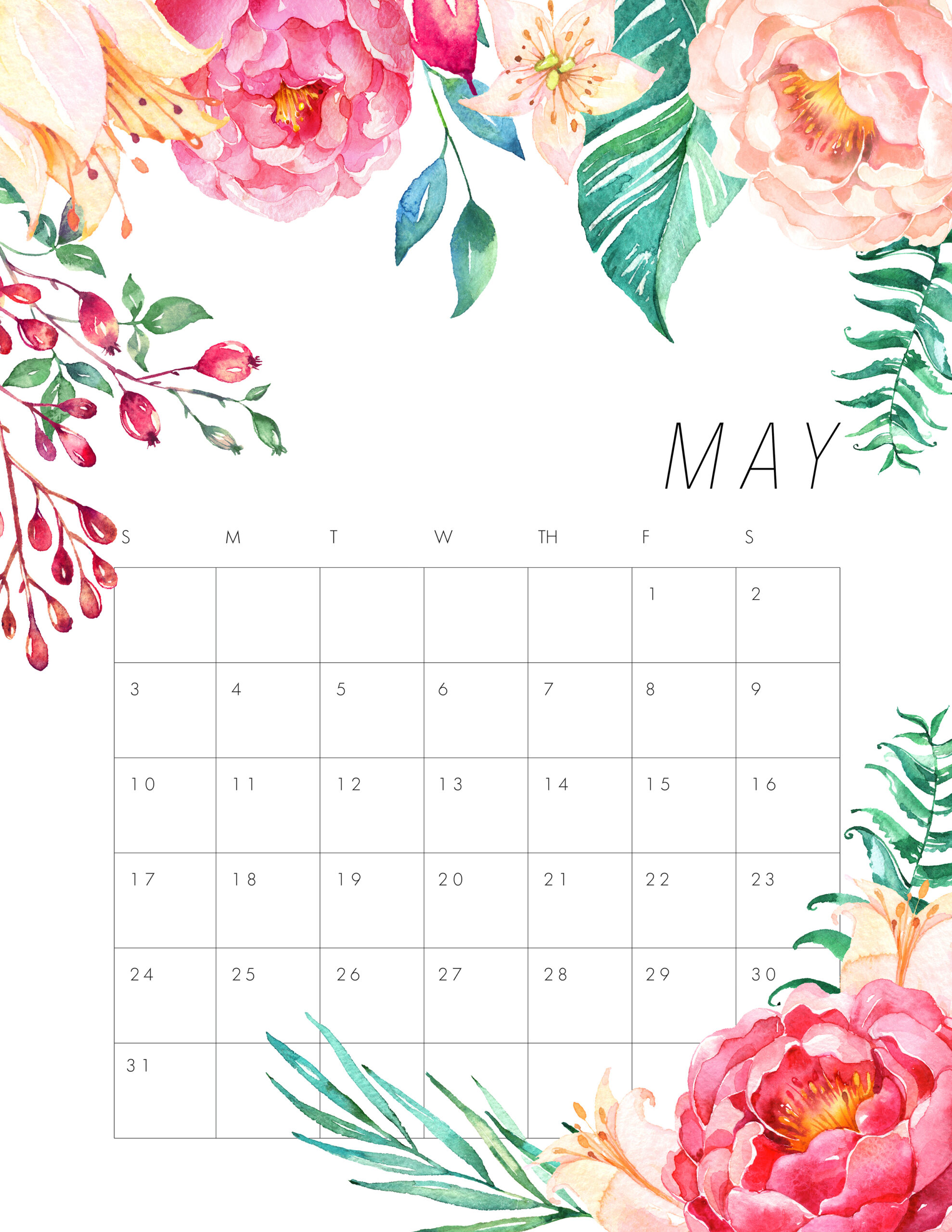 Free Printable 2020 Floral Calendar - The Cottage Market