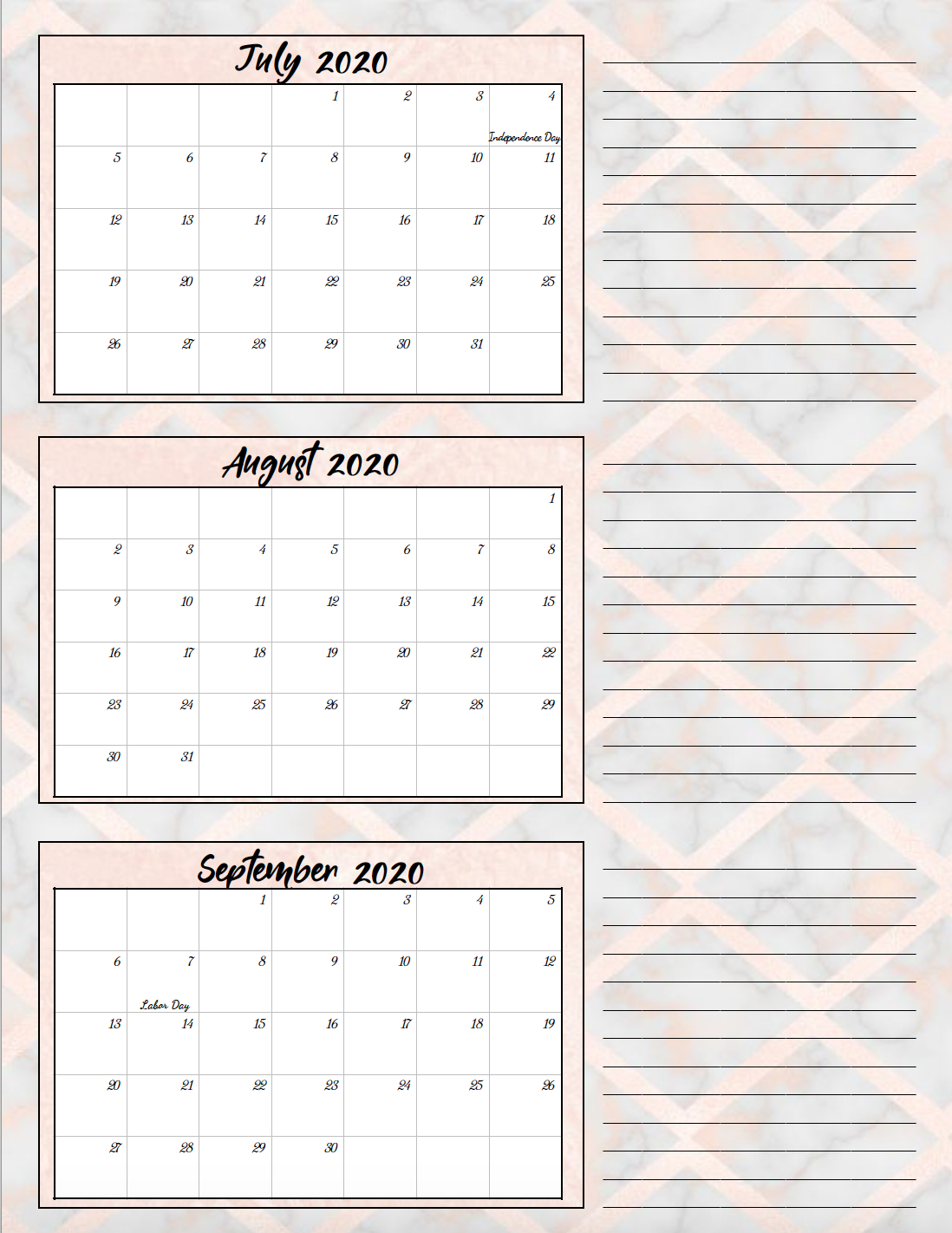 Free Printable 2020 Quarterly Calendars With Holidays: 3