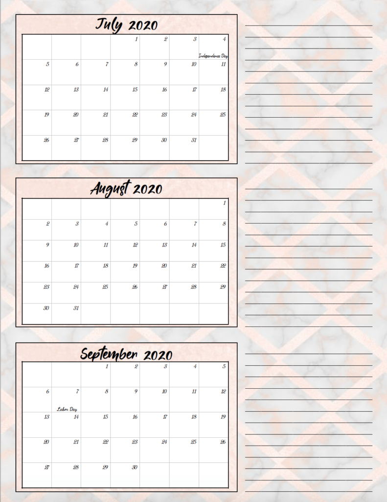 Free Printable 2020 Quarterly Calendars With Holidays: 3 Designs