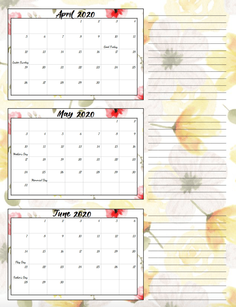 Free Printable 2020 Quarterly Calendars With Holidays: 3 Designs