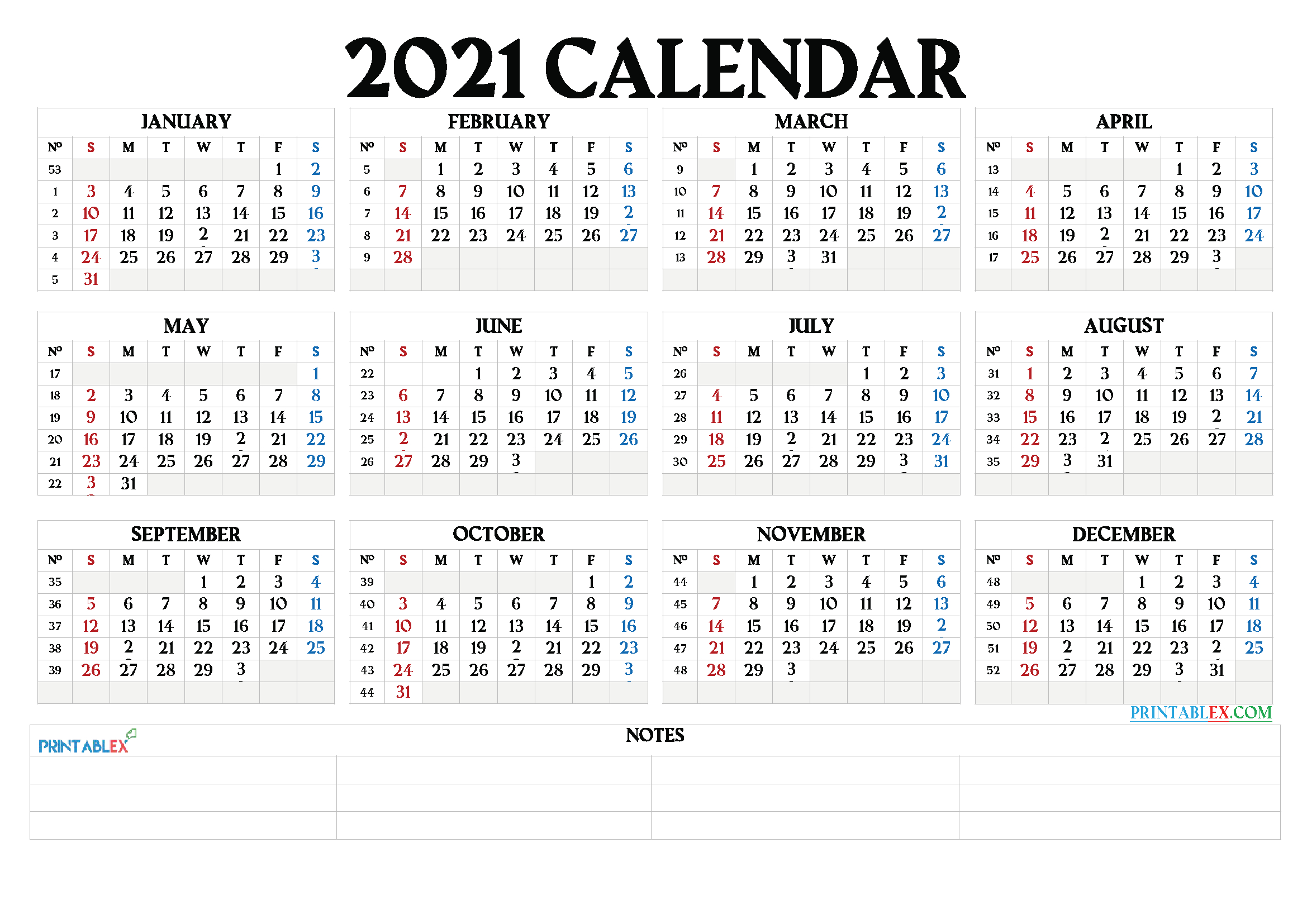 Free Printable 2021 Calendarmonth