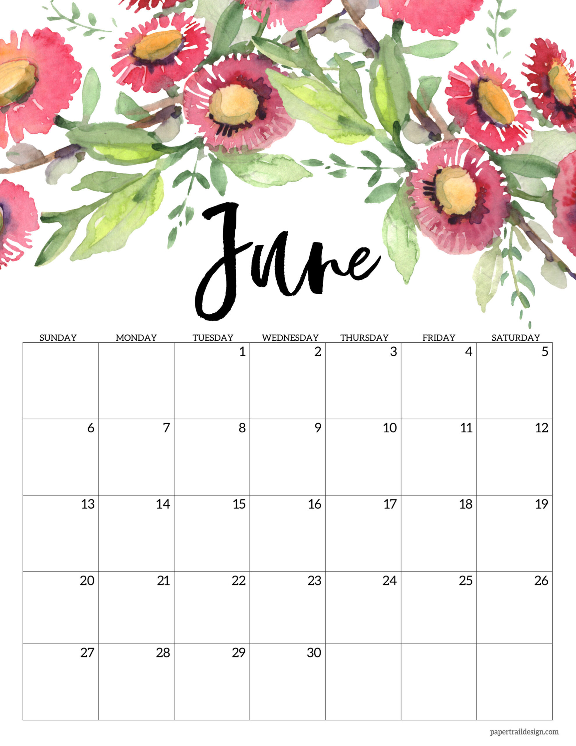 Free Printable 2021 Floral Calendar | Paper Trail Design