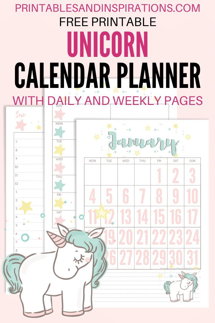 Free Printable 2021 Unicorn Calendar And Planner Pages