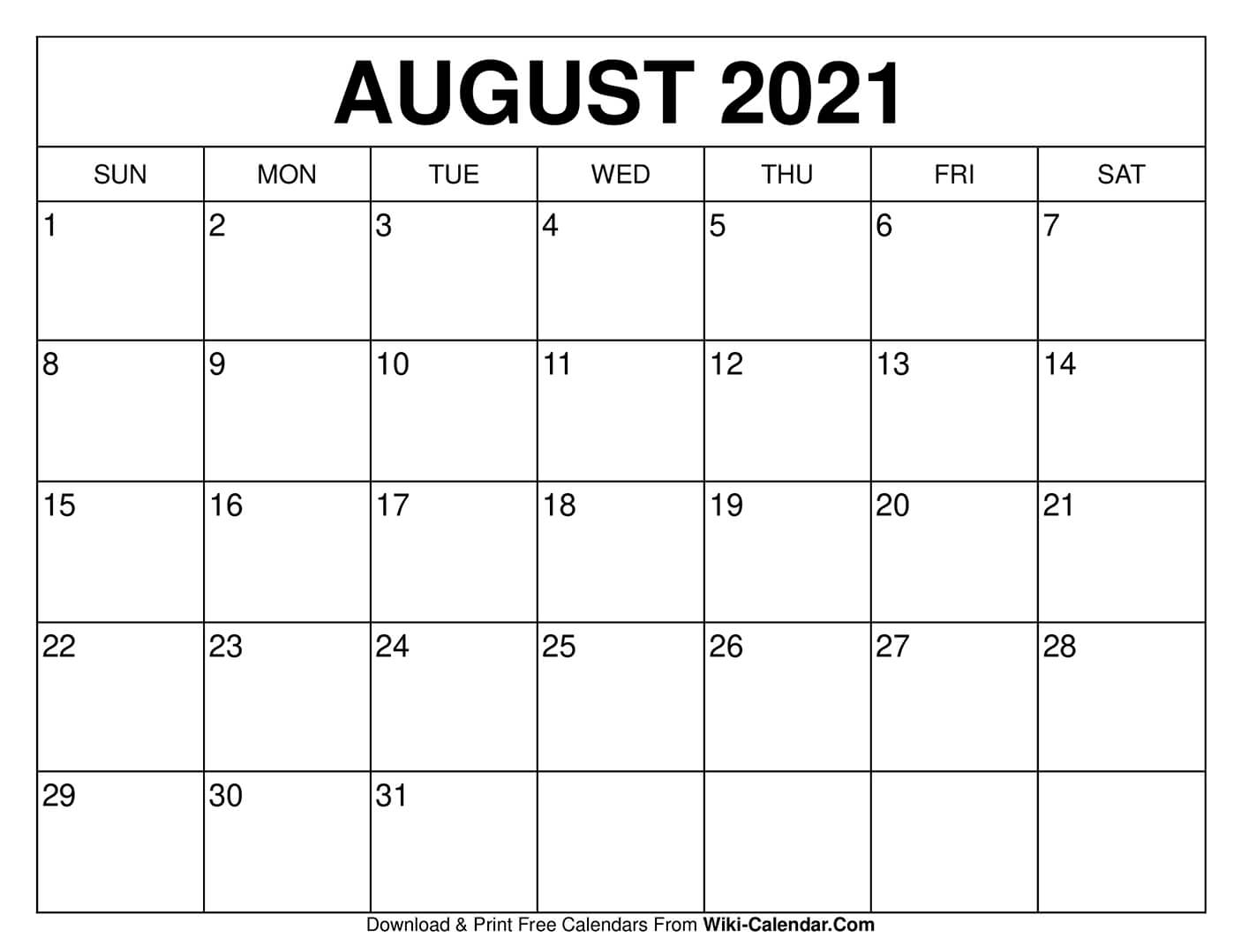 Free Printable August 2020 Calendars