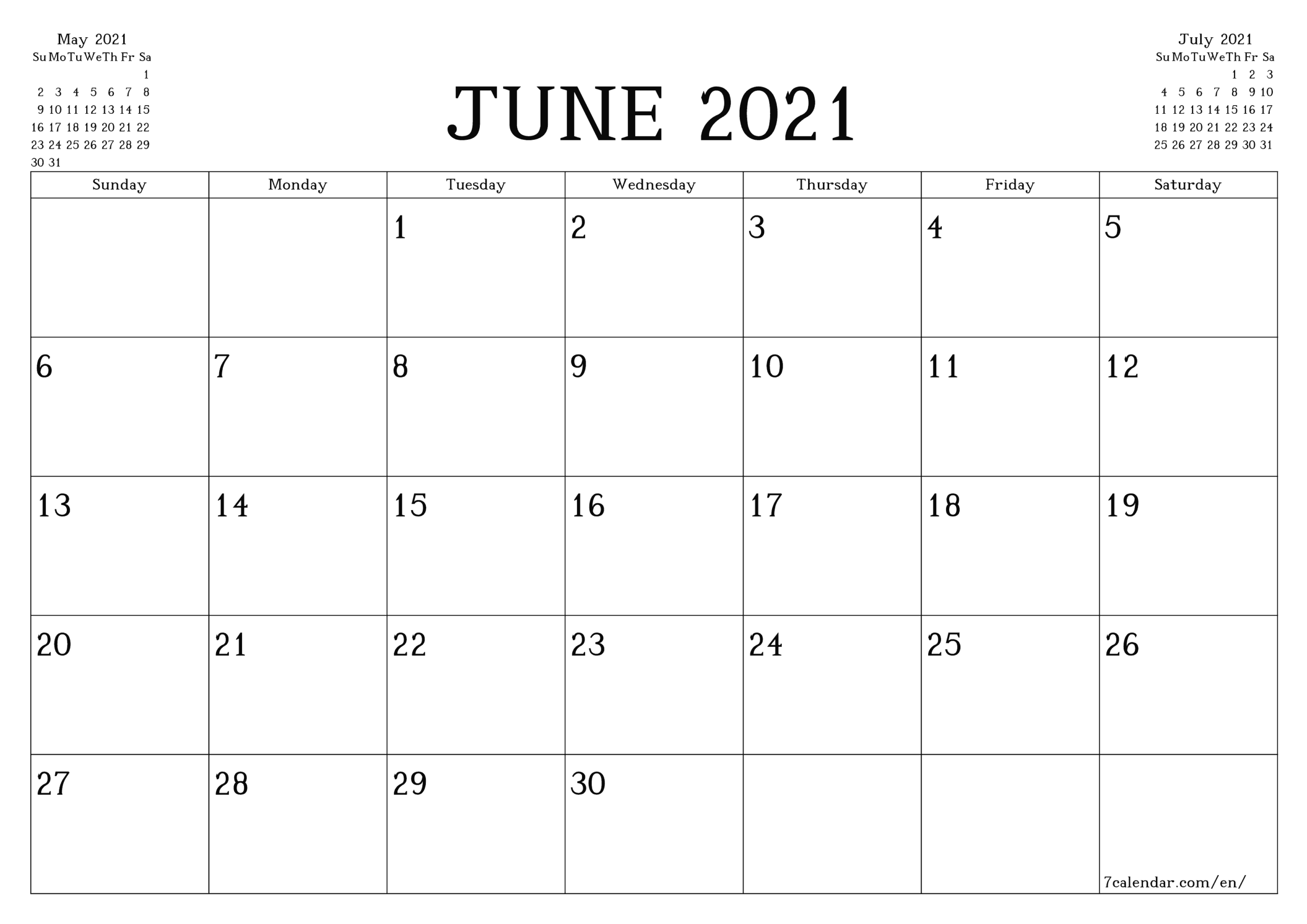 Free Printable Blank Monthly Calendar And Planner For June