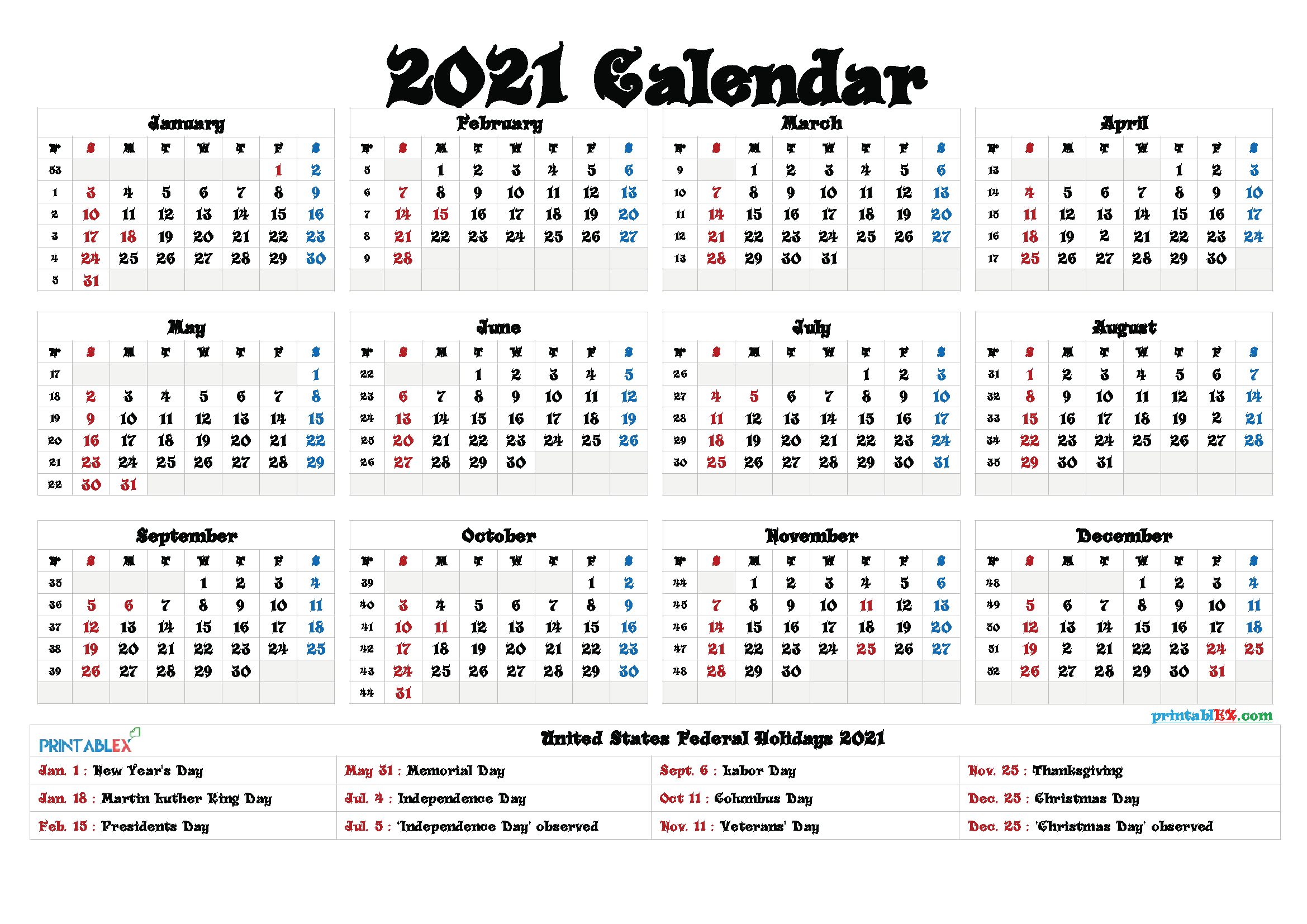 Free Printable Calendar 2021 – 2021 Free Printable