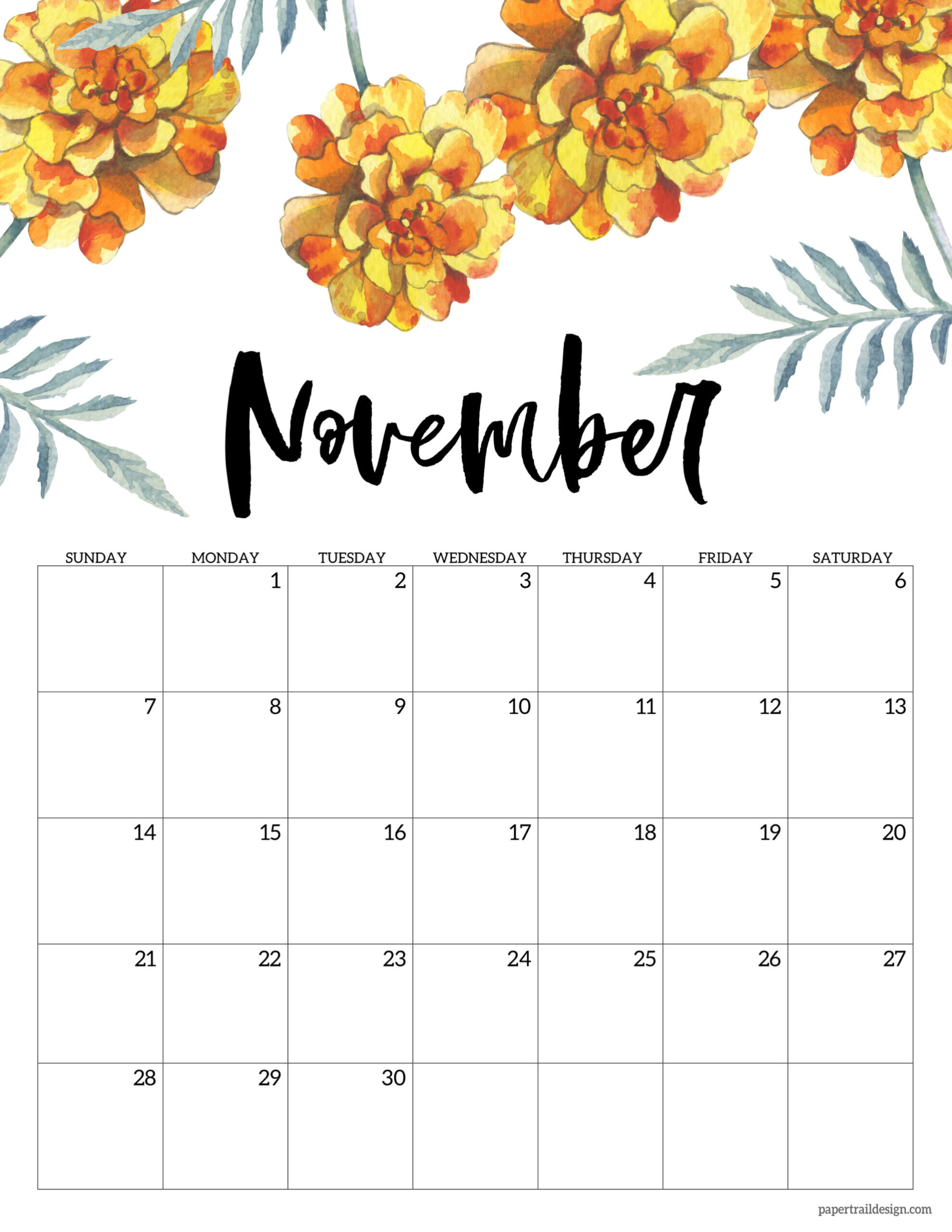 November 2021 Calendar Printable One Page Calendar Printables Free