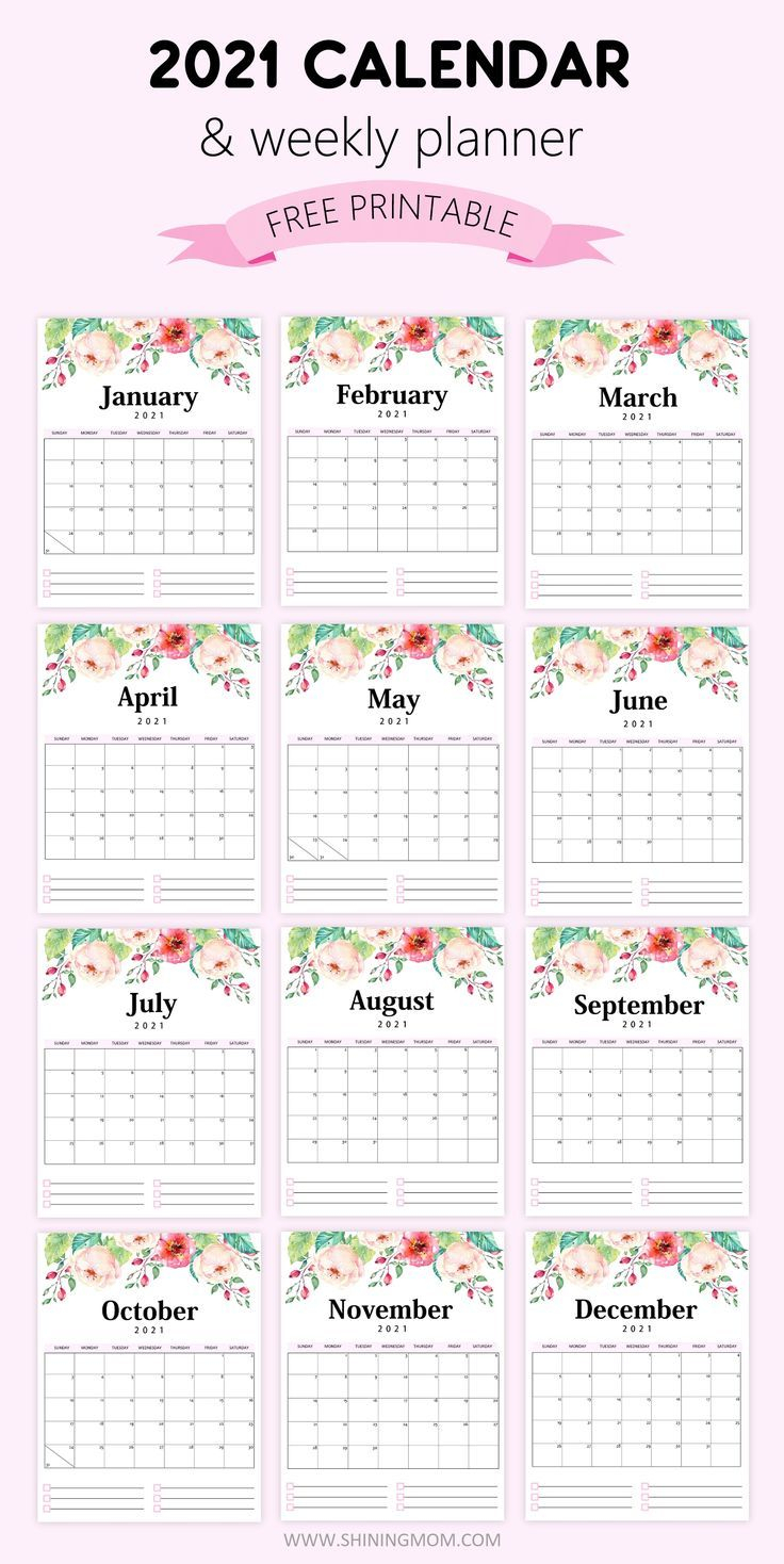 Free Printable Calendar 2021 In Pdf: Beautiful Florals With