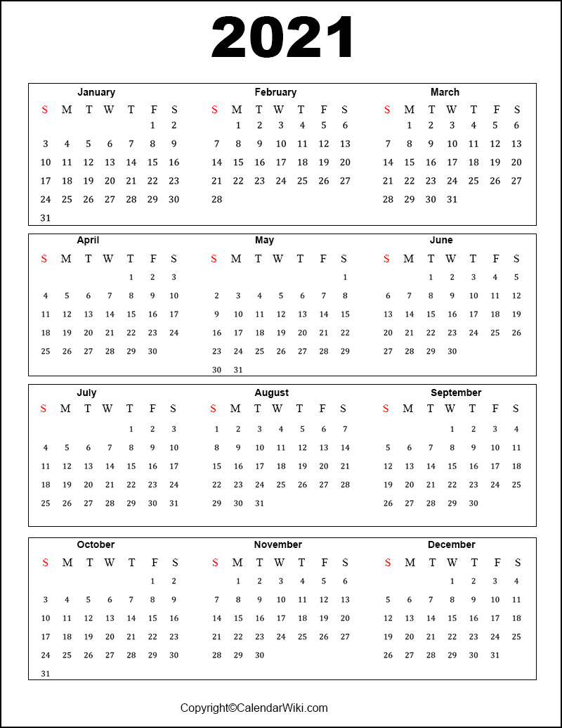 Calendar Of Just Weekends For 2021 