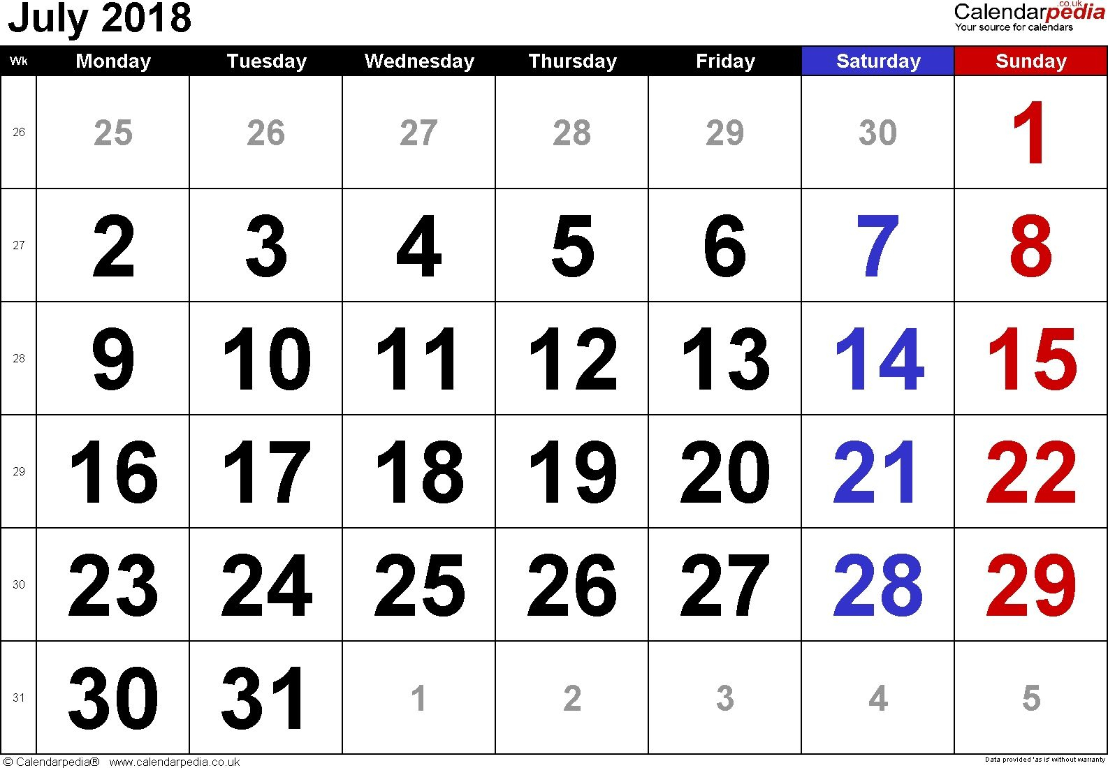 Printable Calendar With Large Numbers