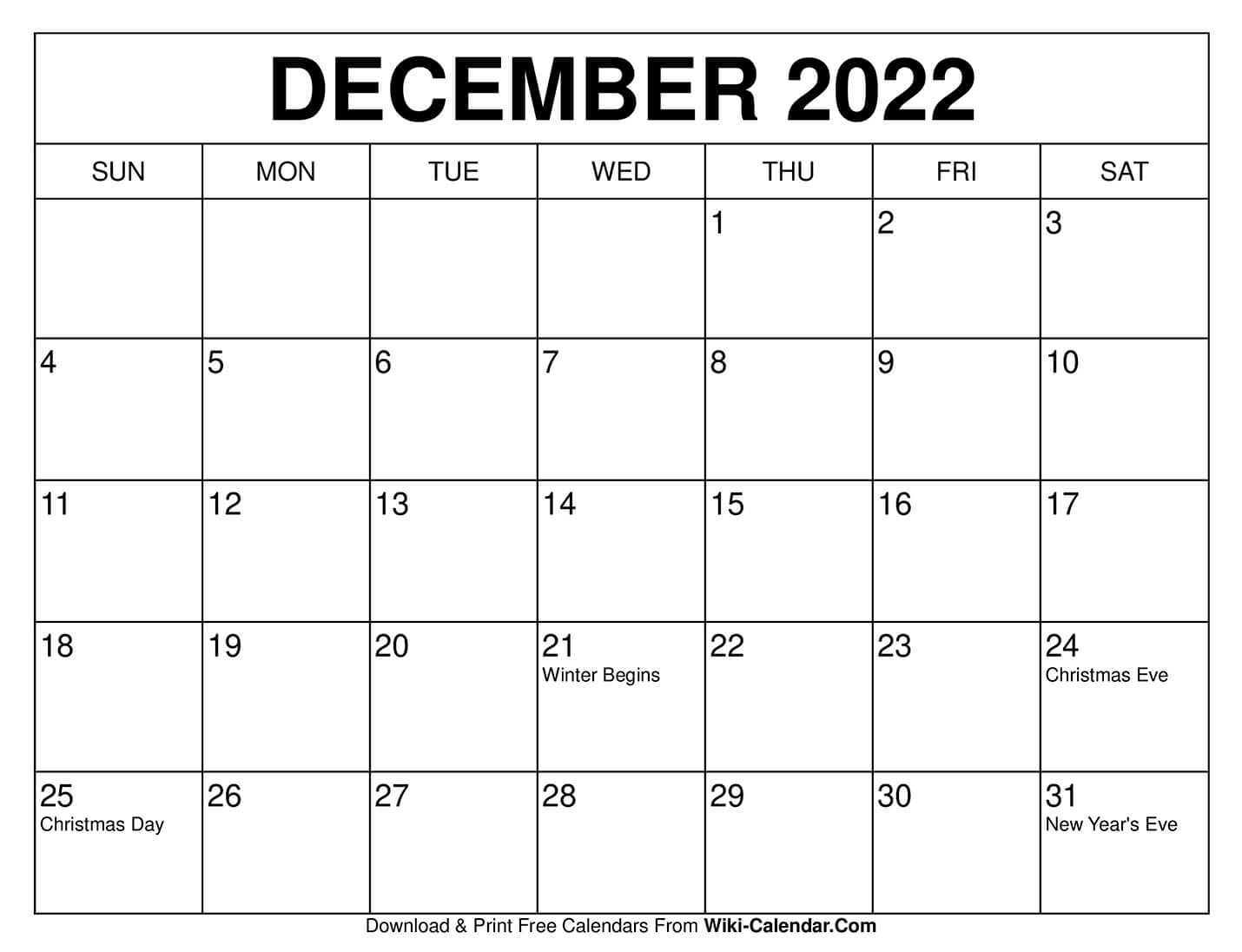 Free Printable December 2020 Calendars