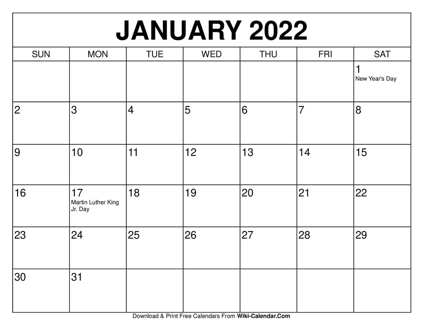 Free Printable January 2021 Calendars