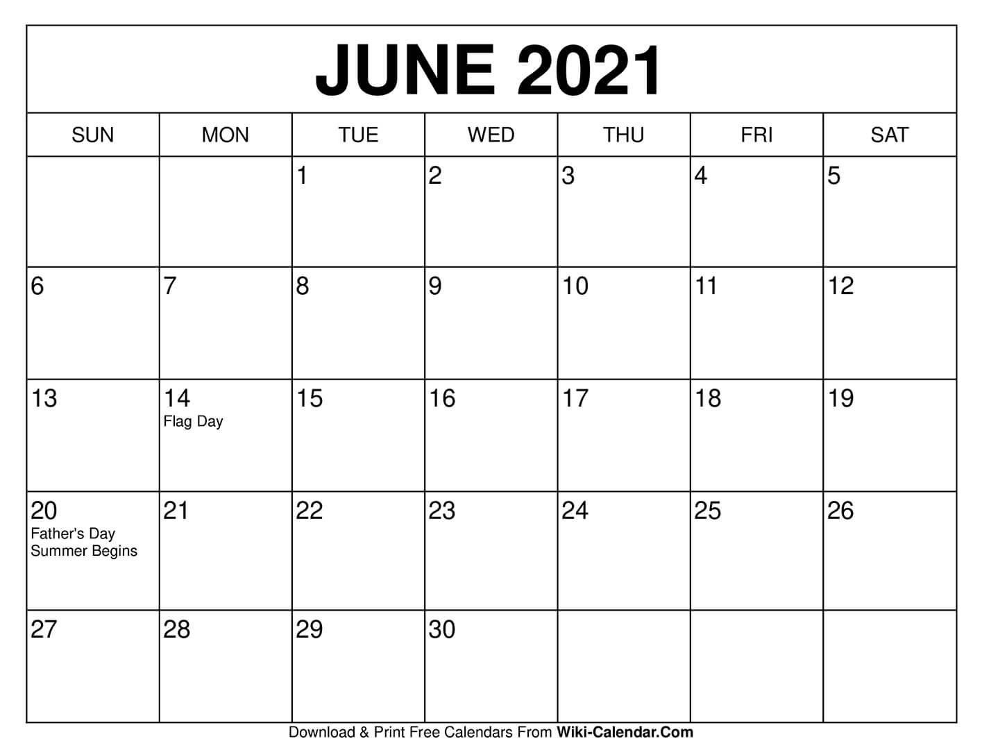 Free Printable June 2020 Calendars