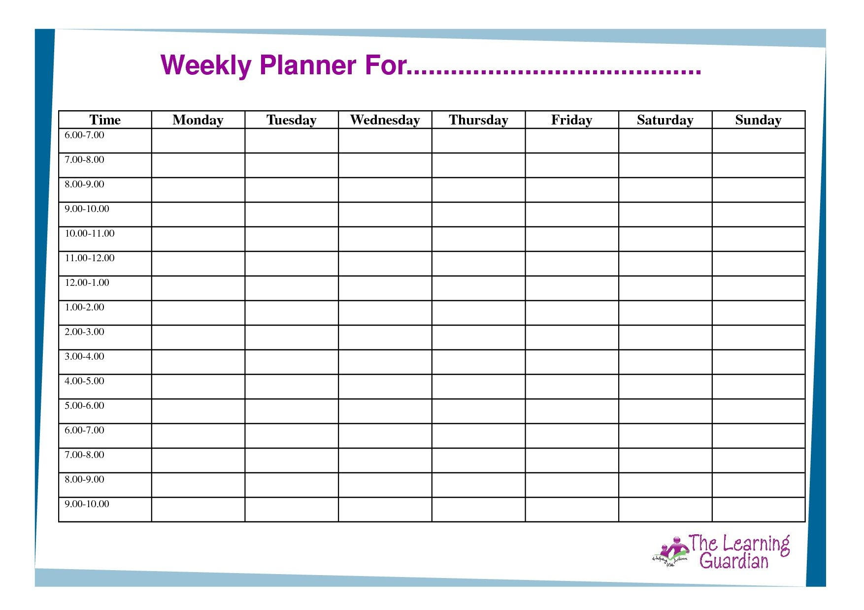 Free Printable Weekly Calendar Templates Planner For Time