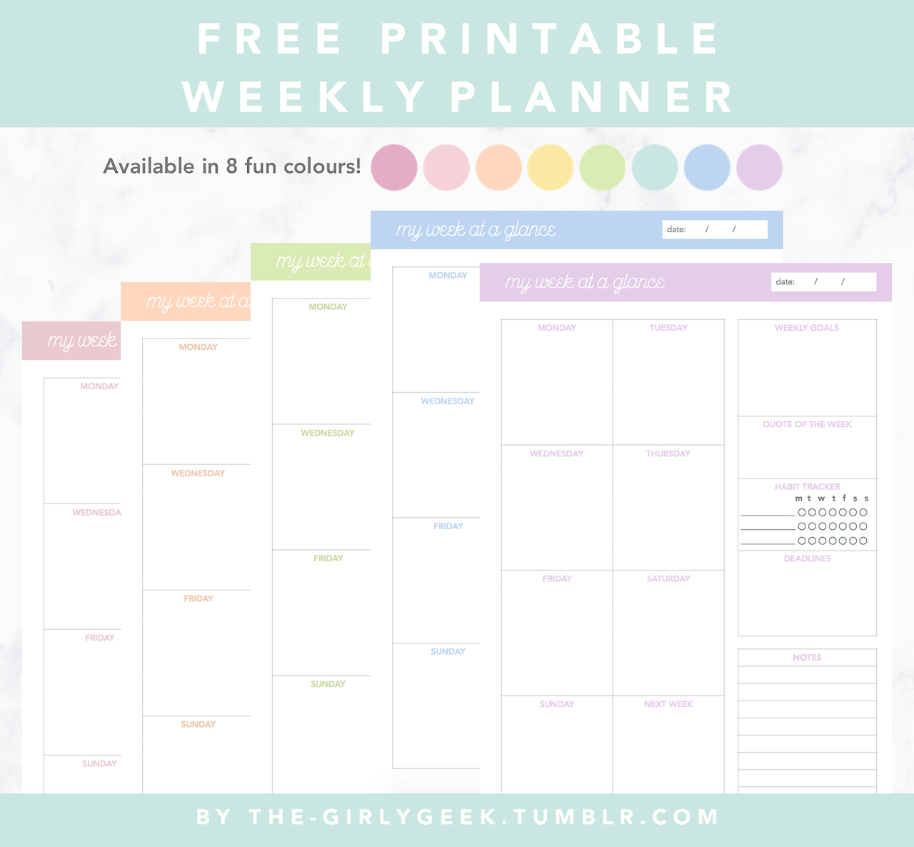 Free Printables — The-Girlygeek: Free &#039;Week At A Glance