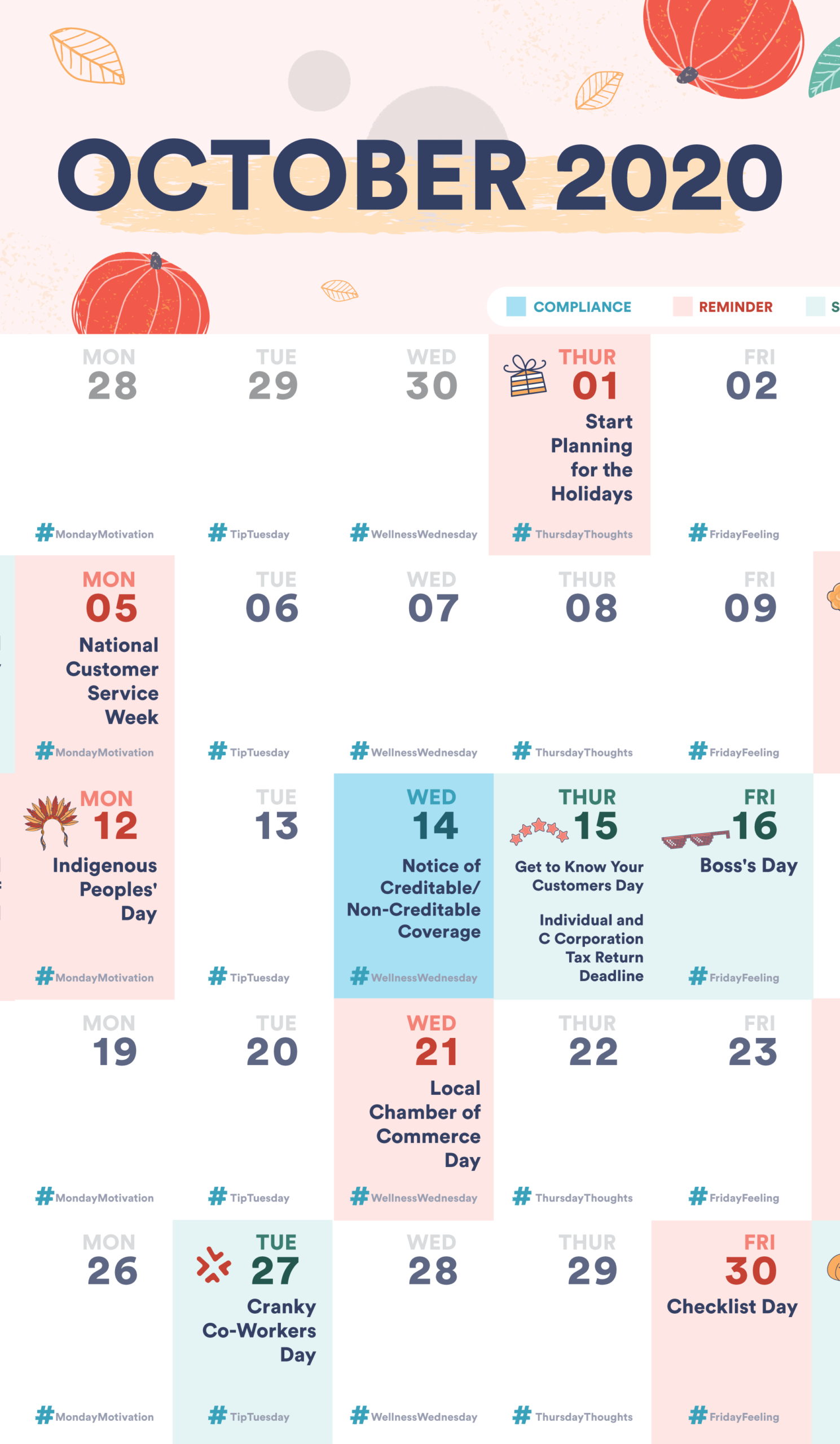 Free Small Business And Hr Compliance Calendar: October 2020