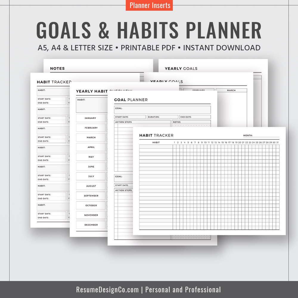 Goals &amp; Habits A4 A5 Letter Size Filofax A5 Best Planner Template  Planner Design Planner Refills Planner Inserts Printable Planner  Instant