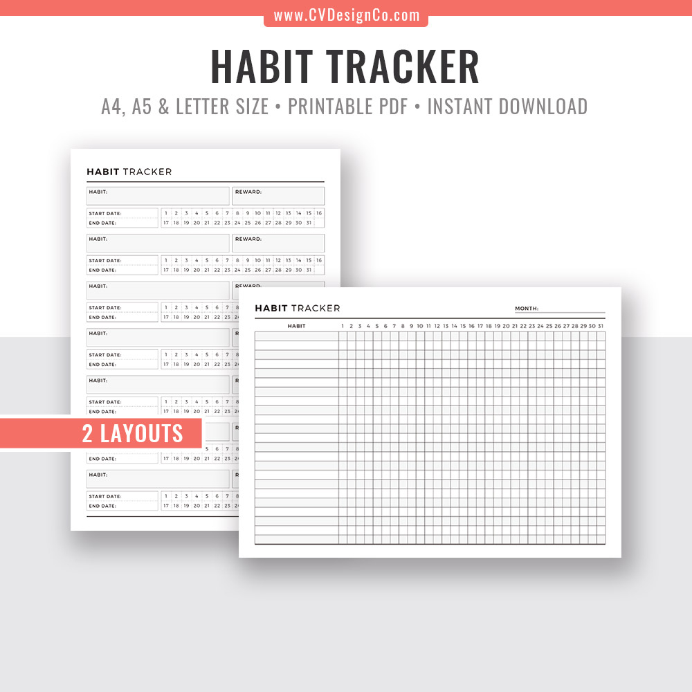 Habit Tracker Monthly Habits Habit Planner Planner Template Printable  Planner Inserts Planner Binder Instant Download Filofax A5 A4 Letter