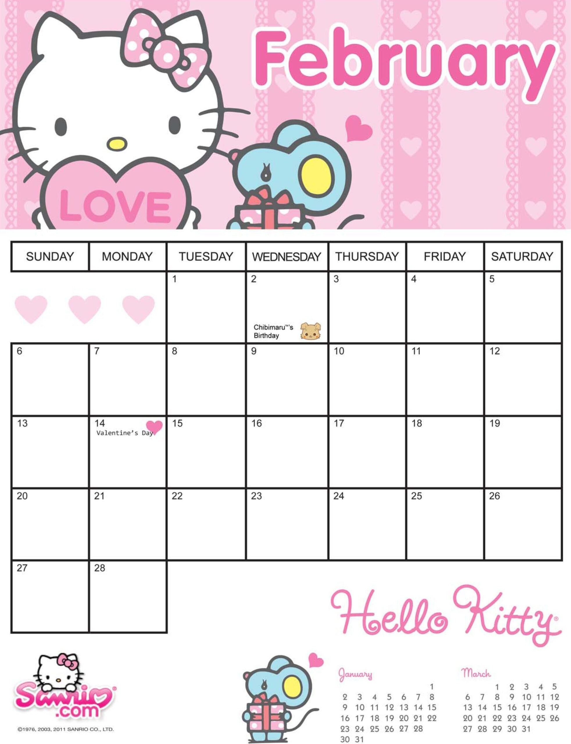 Free Print Hello Kitty Calendar