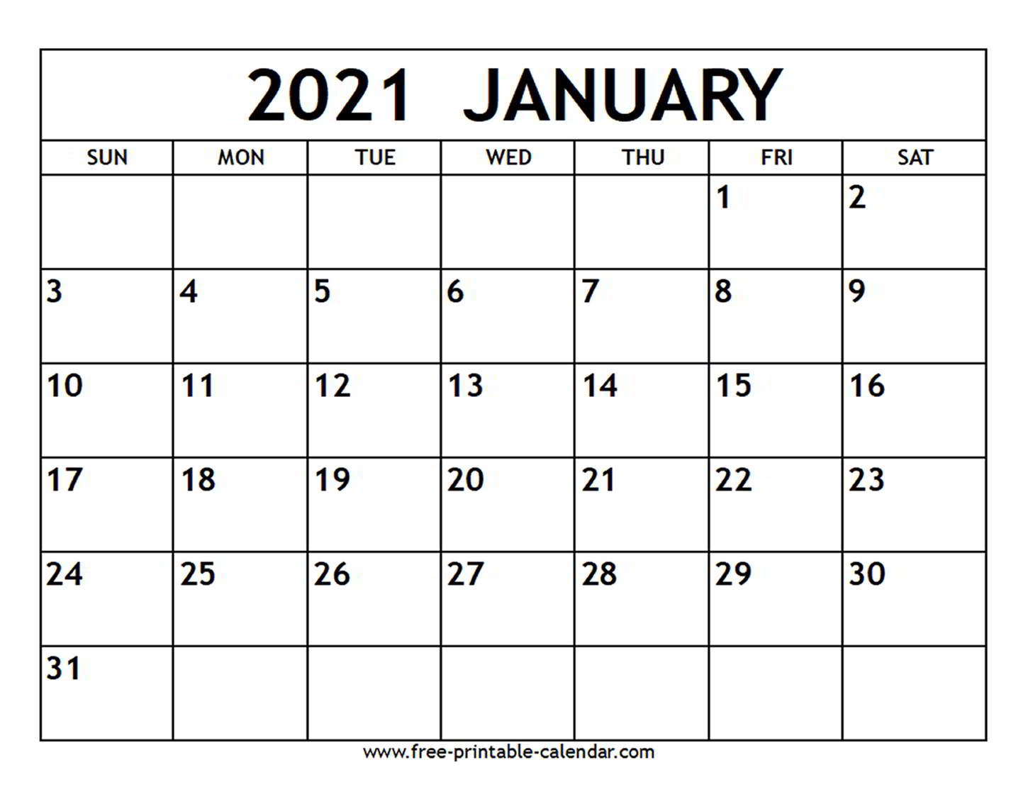 January 2021 Calendar - Free-Printable-Calendar
