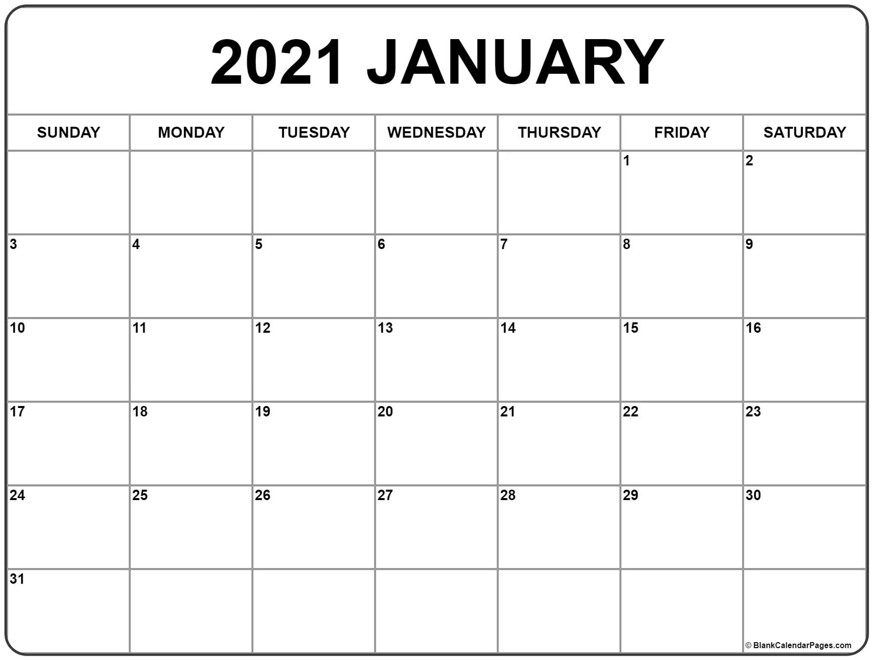 January 2021 Calendar | Free Printable Monthly Calendars