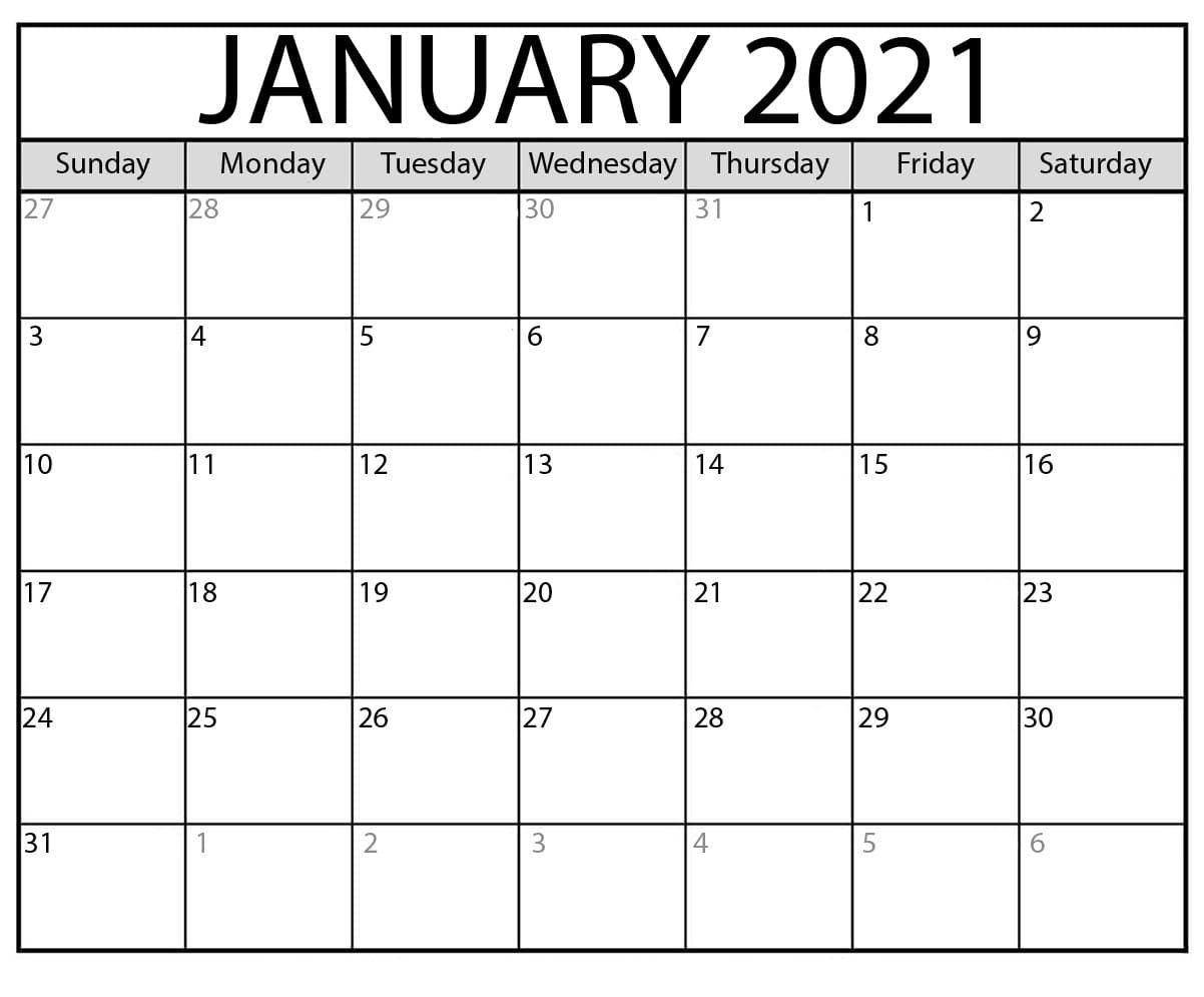 January 2021 Calendar Printable With Holidays - Printable