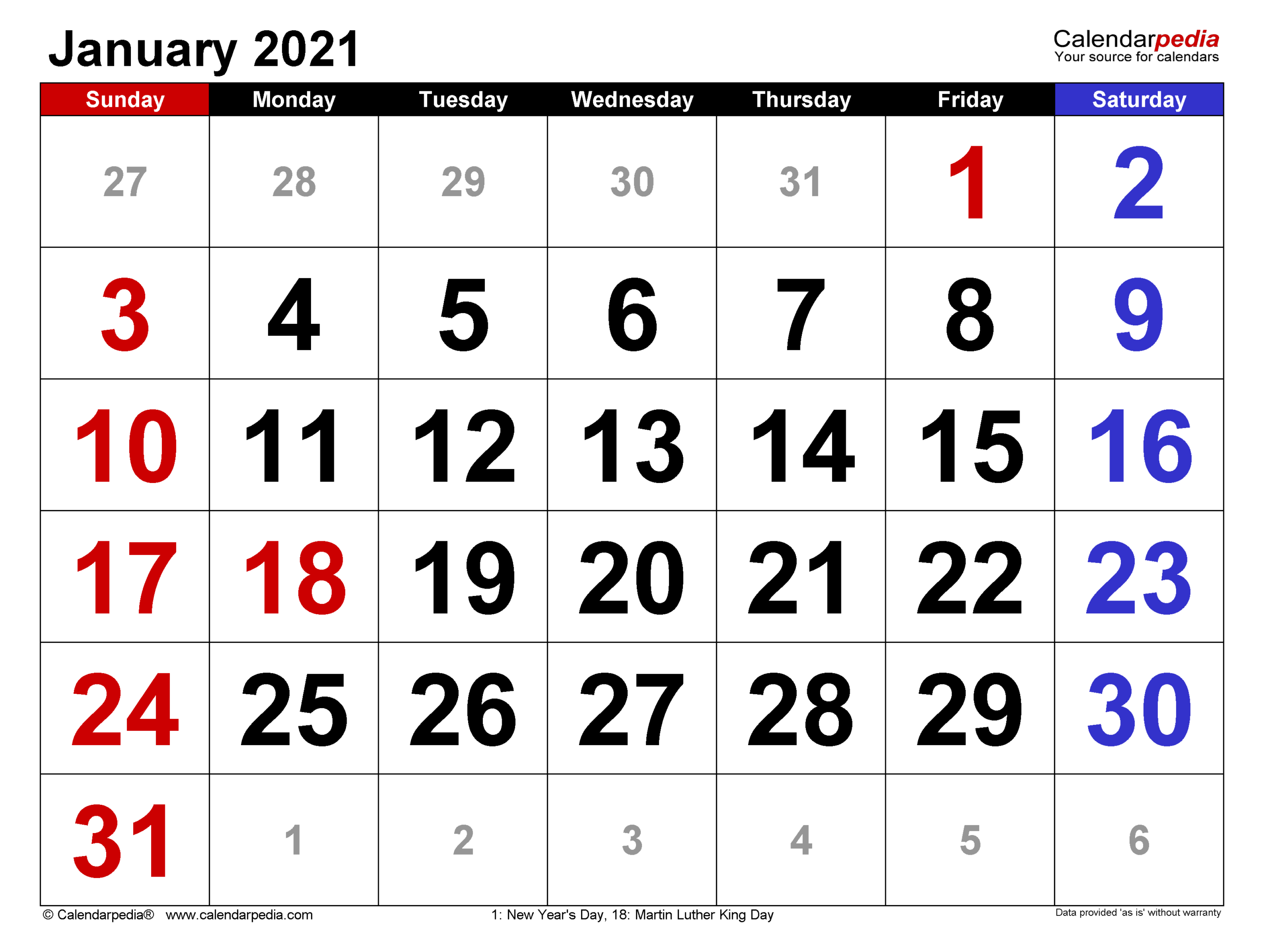 January 2021 Calendar | Templates For Word Excel And Pdf