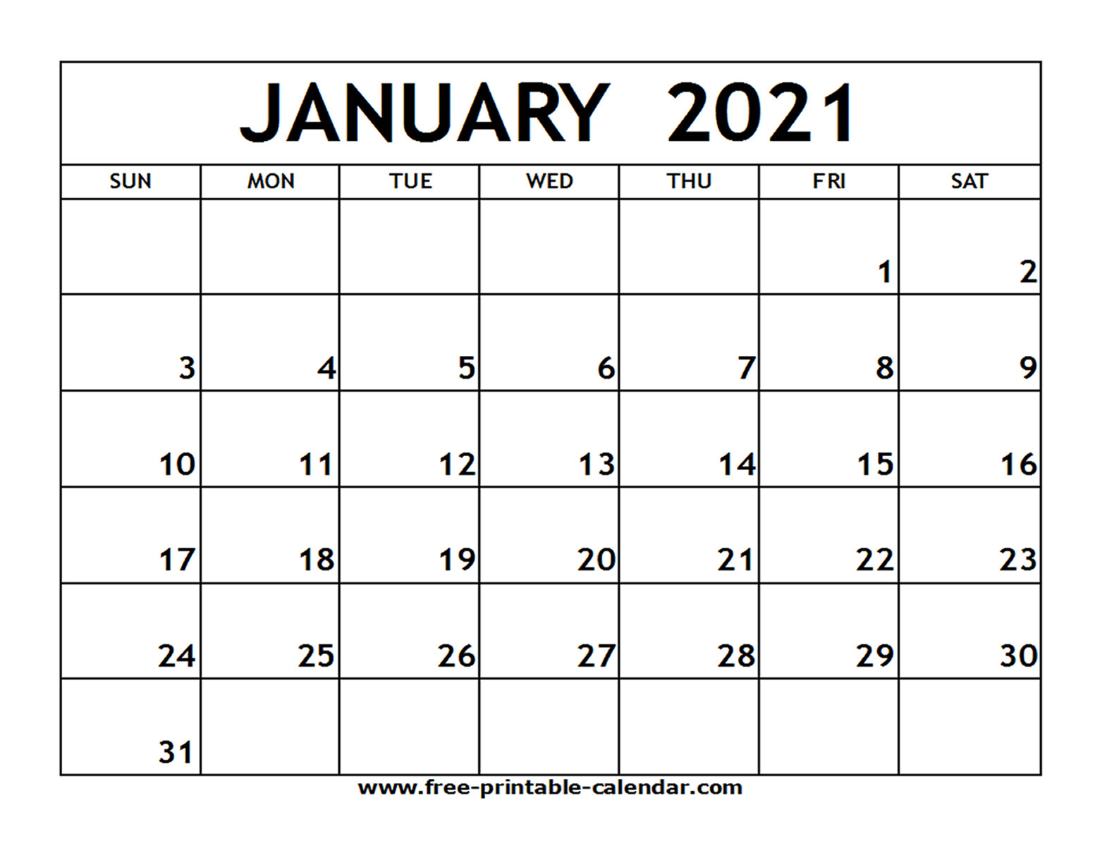 January 2021 Printable Calendar - Free-Printable-Calendar