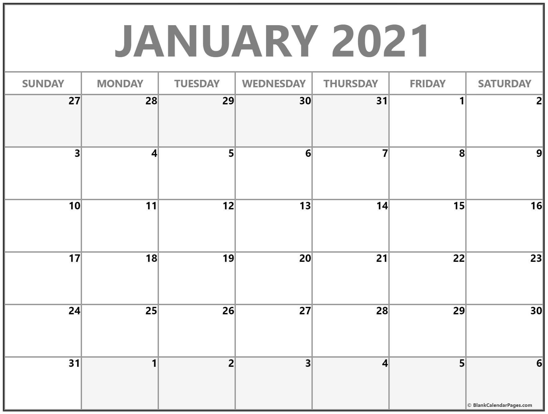 January February 2021 Calendar Template In 2020 | Printable