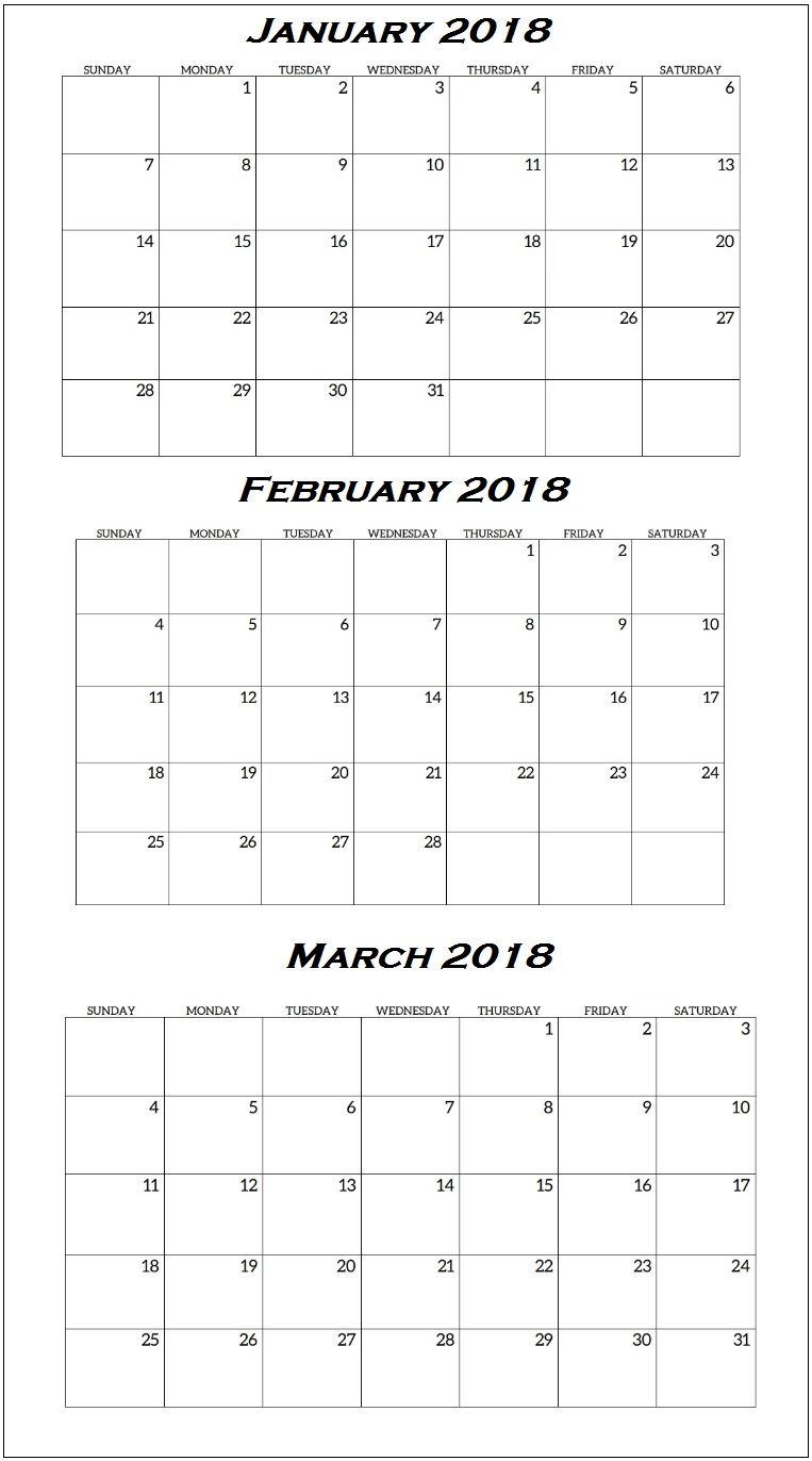 January To March 2018 Quarterly Calendar | Free Calendars To