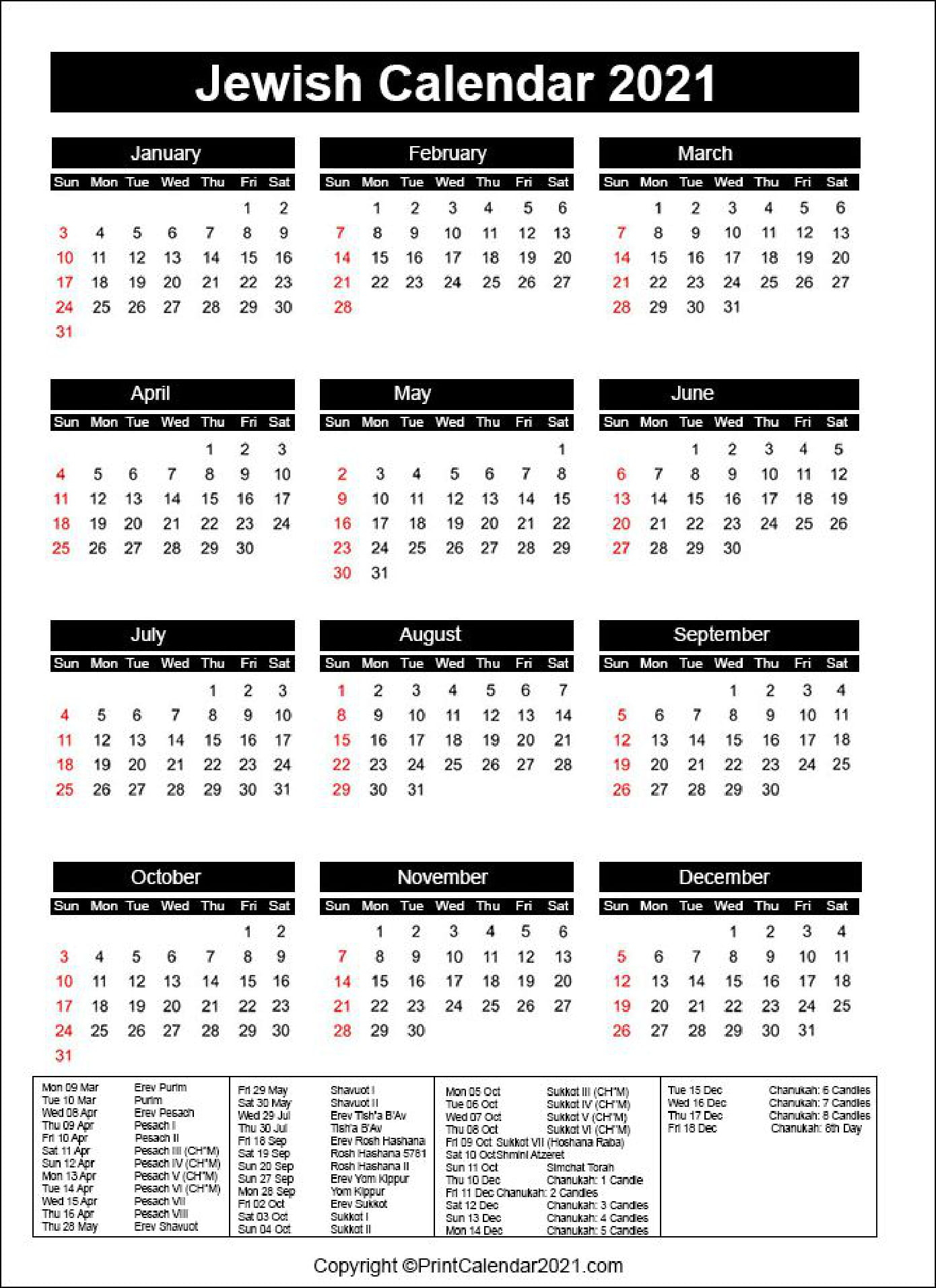 Jewish Holidays Calendar 2021 [Hebrew Calendar 5781]