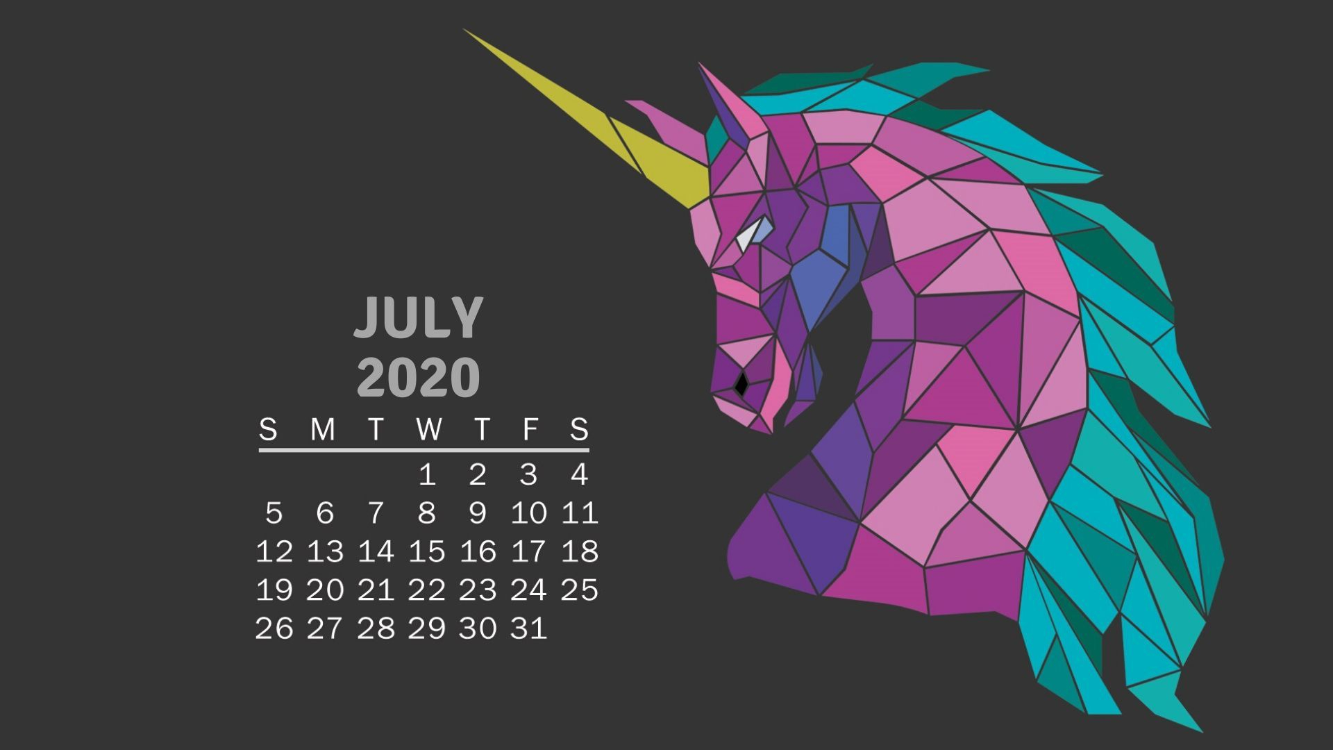 July 2020 Unicorn Calendar Wallpaper In 2020 | Calendar