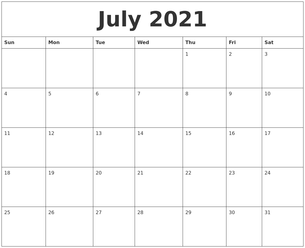 July 2021 Calendar