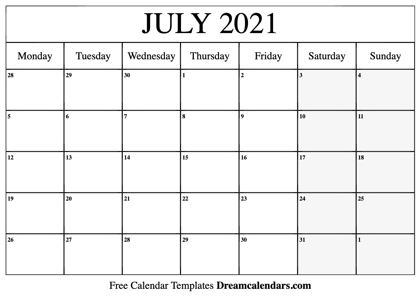 July 2021 Calendar | Free Blank Printable Templates