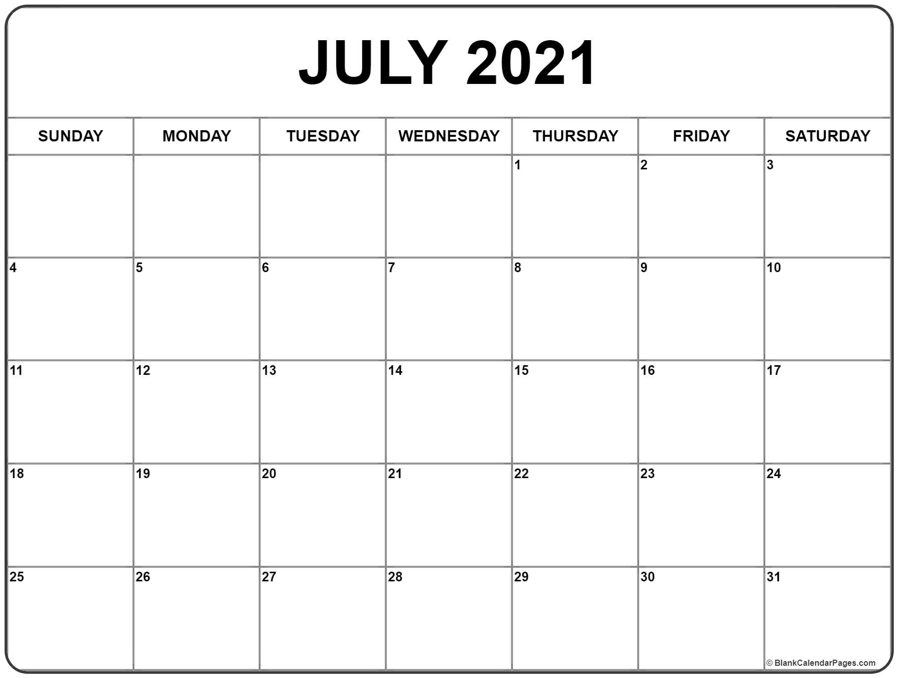 July 2021 Calendar | Free Printable Monthly Calendars
