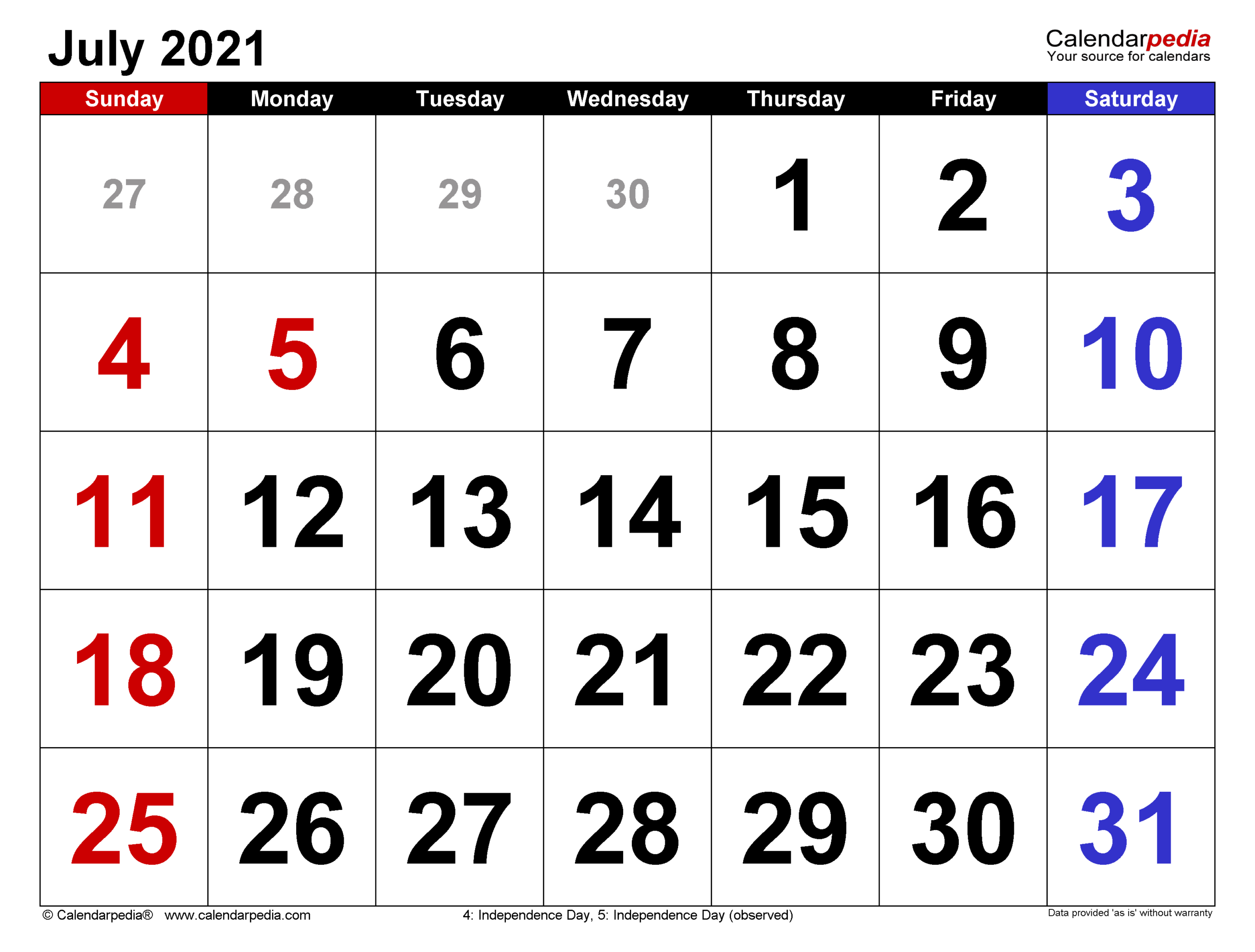 July 2021 Calendar | Templates For Word Excel And Pdf
