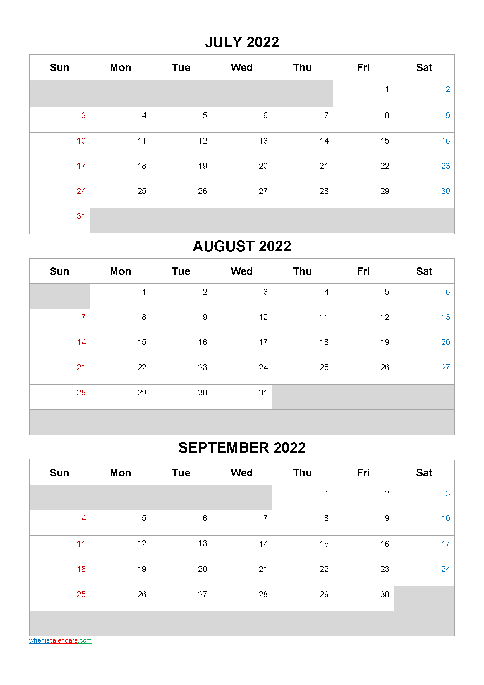 July August September 2022 Calendar Template [Q1-Q2-Q3-Q4