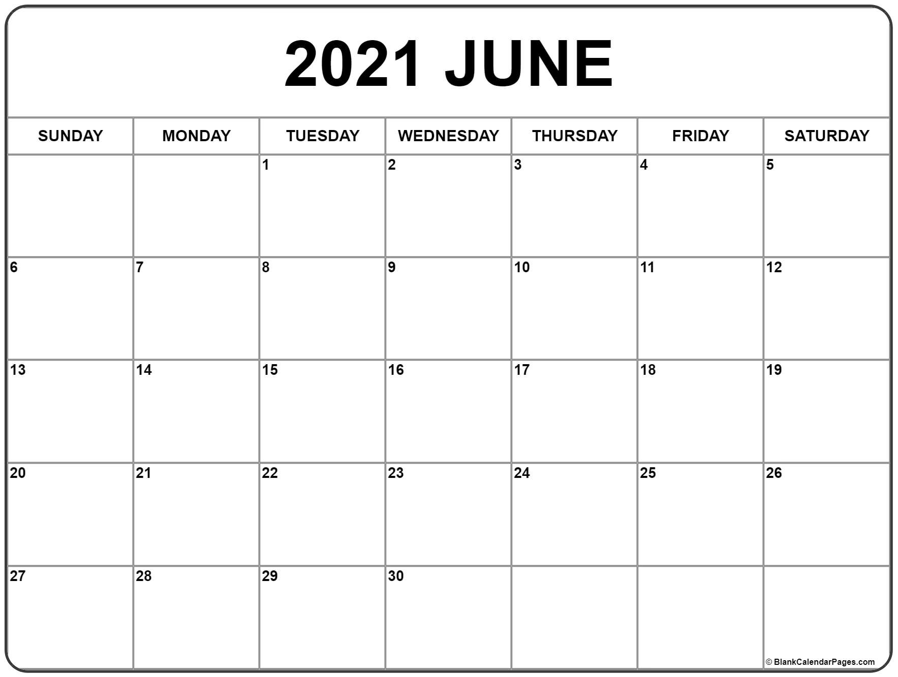 Free Printable June 2021 Calendar