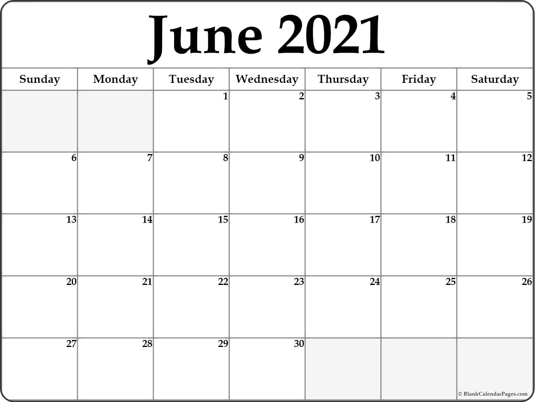 June 2021 Calendar | Free Printable Monthly Calendars